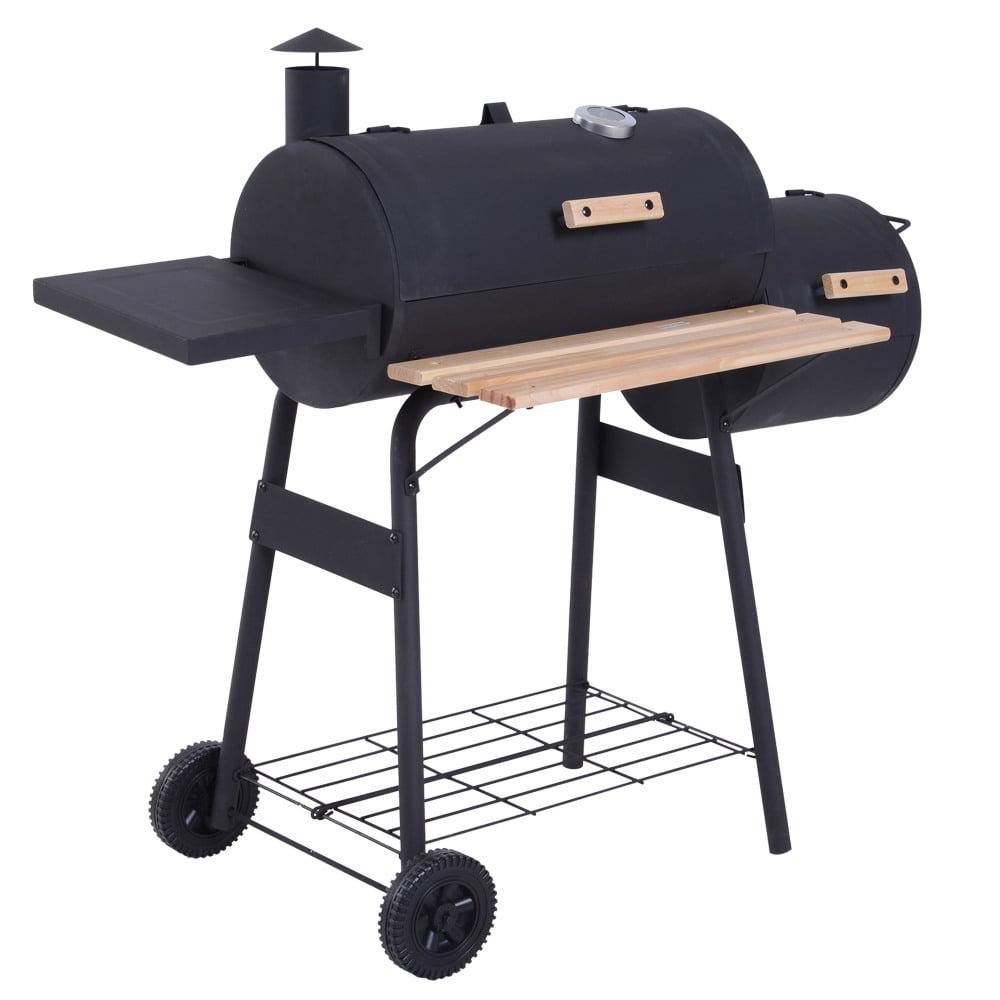 Outsunny 48" Black Steel Charcoal BBQ Grill with Smoker