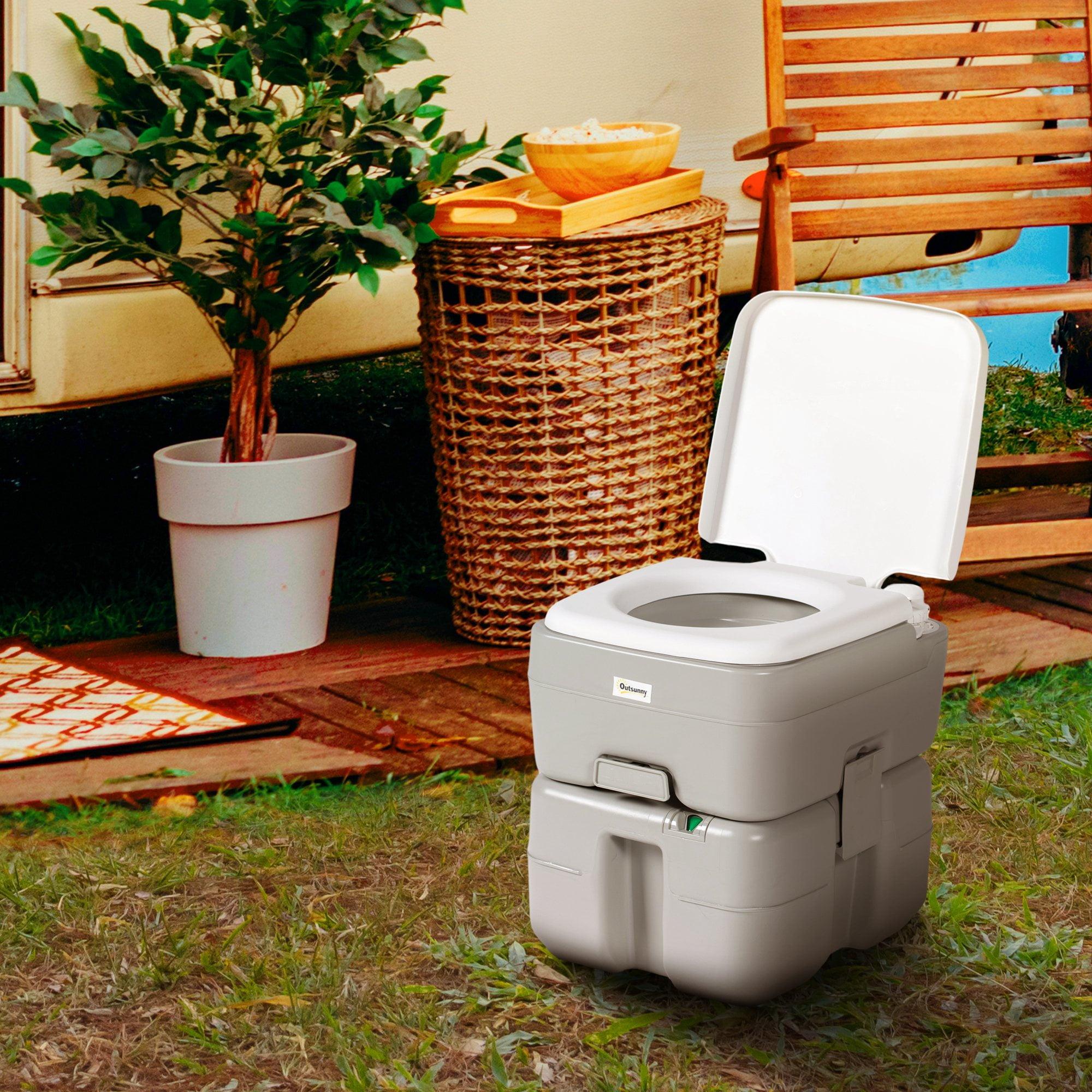 Outsunny 5.3 Portable Camping Toilet, Porta Potty with Level Indicator and Anti-Leak Handle Pump for Boating, Hiking, Travel, RV