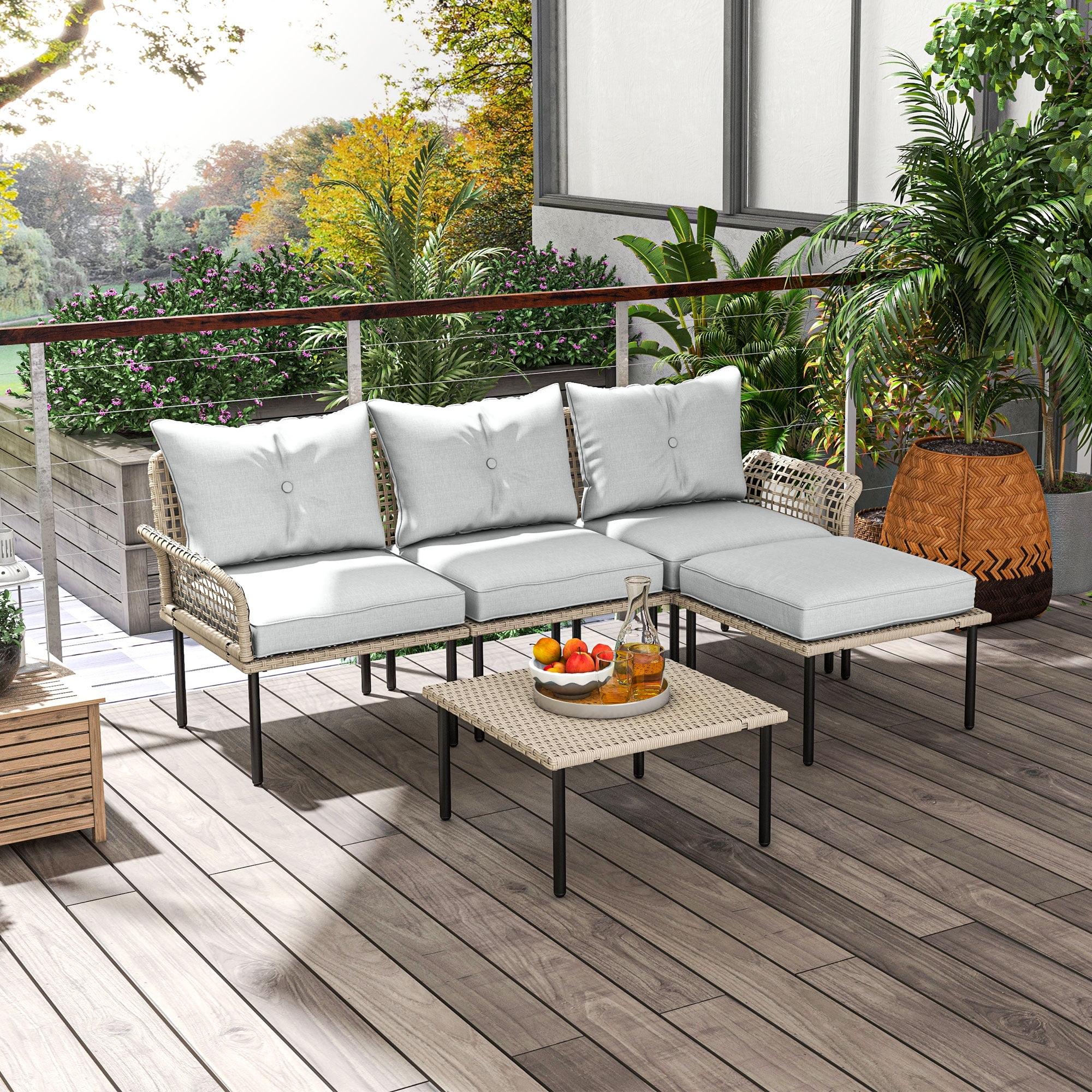 Cream White 5-Piece Outdoor Patio Furniture Set with Cushions