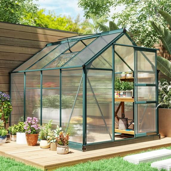Outsunny 6.2' x 8.3' x 6.6' Polycarbonate Greenhouse, Heavy Duty Outdoor Aluminum Walk-in Green House Kit with Vent & Door for Backyard Garden, Green