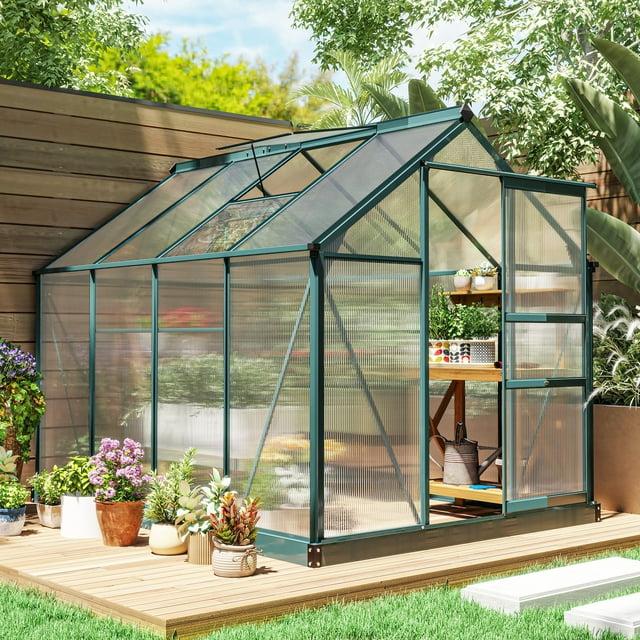 Outsunny 6.2' x 8.3' x 6.6' Polycarbonate Greenhouse, Heavy Duty Outdoor Aluminum Walk-in Green House Kit with Vent & Door for Backyard Garden, Green