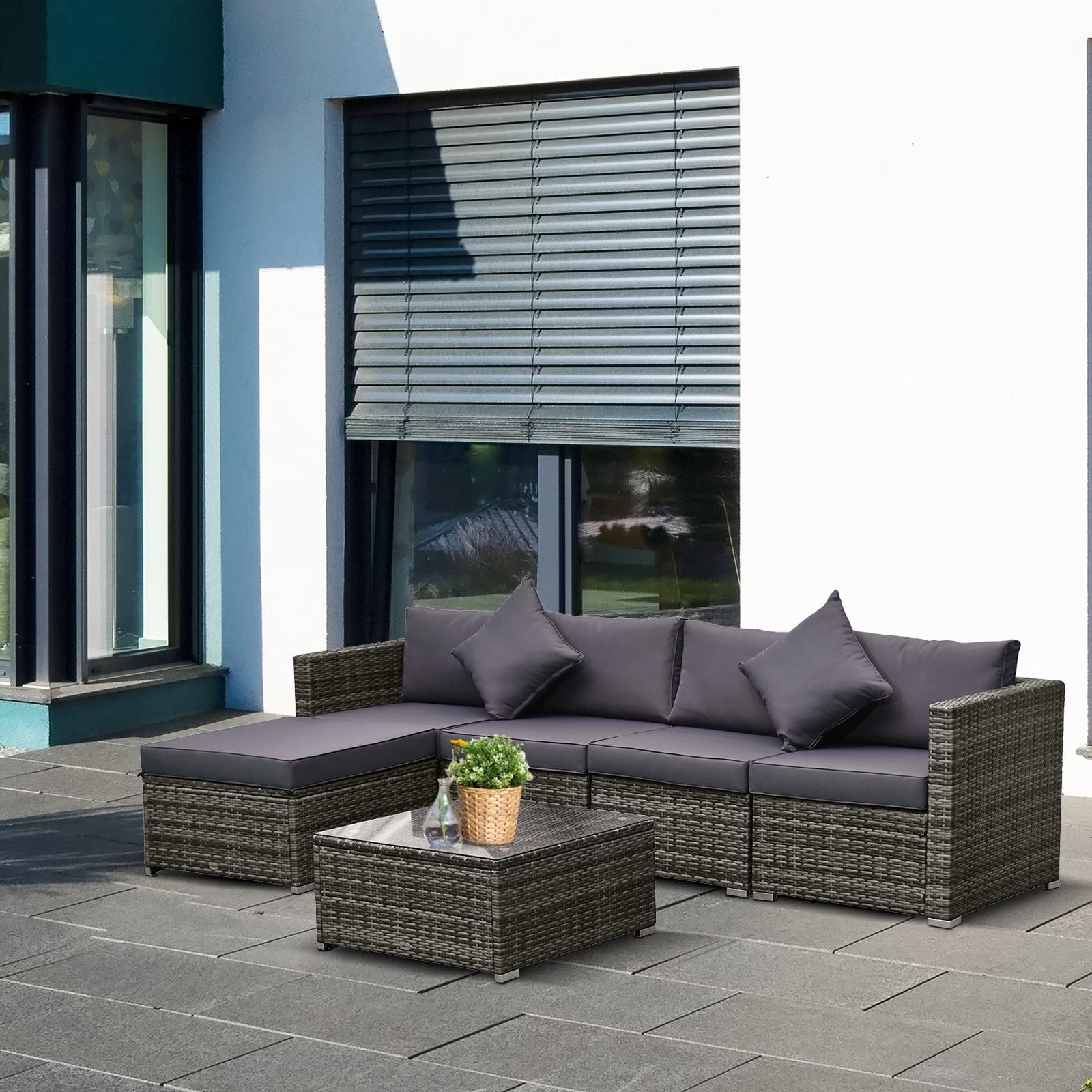 Outsunny 6 Pieces Outdoor PE Rattan Sofa Set, Sectional Conversation Wicker Patio Couch Furniture Set with Cushions and Coffee Table