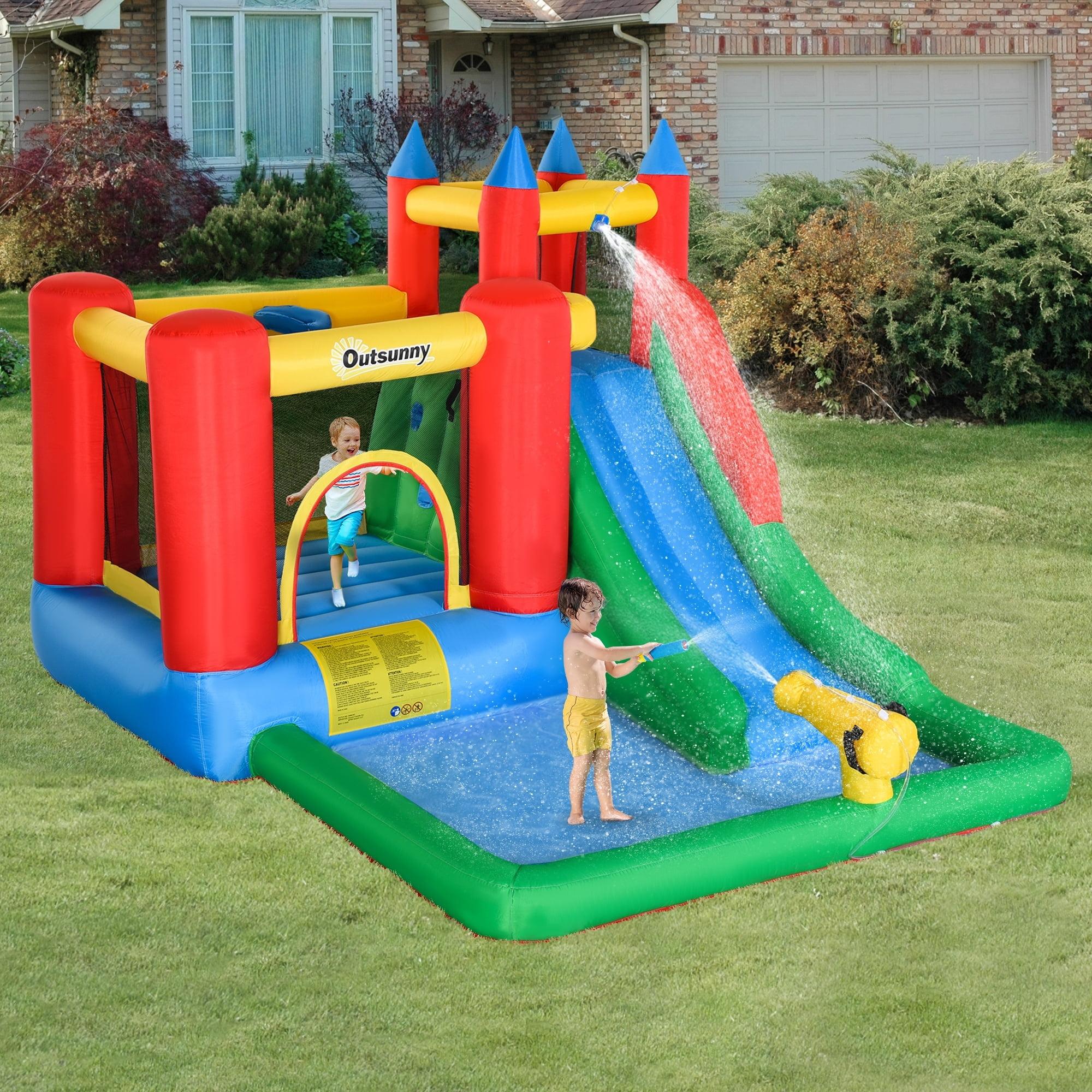 Outsunny 6-in-1 Red and Blue Inflatable Water Slide Bounce House