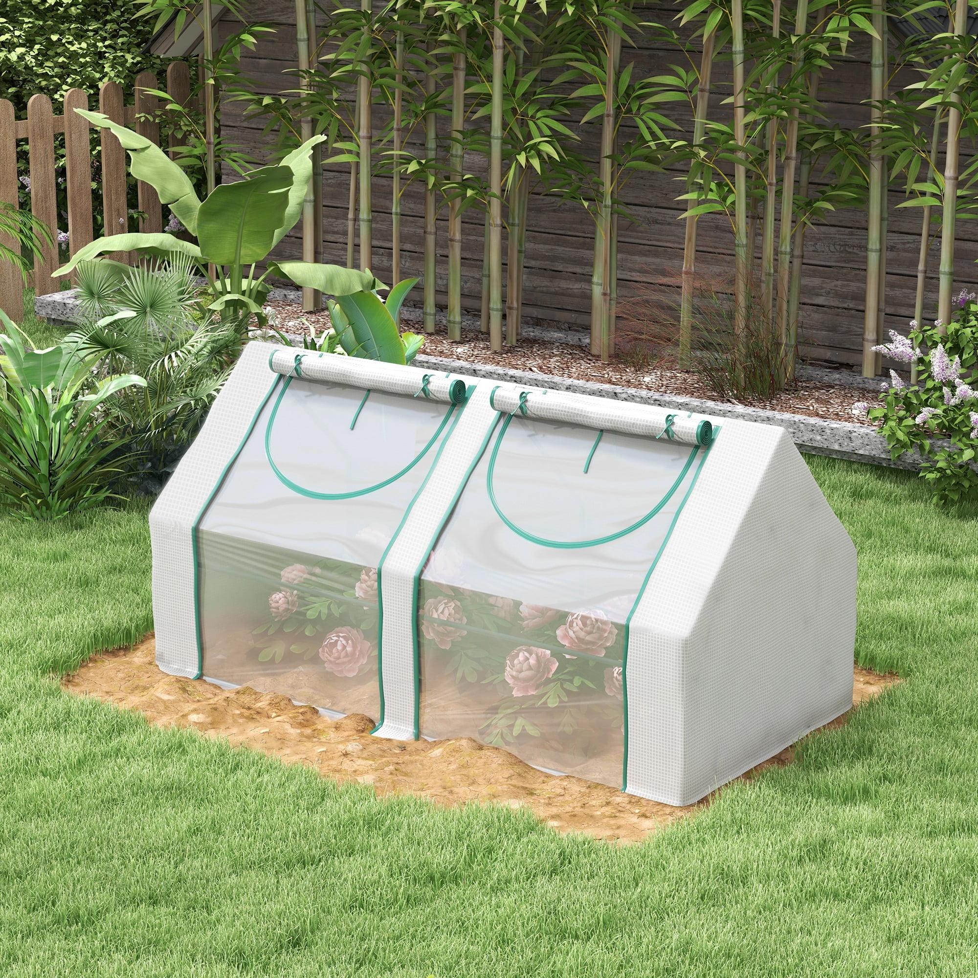 Outsunny 6' x 3' x 3' Portable Greenhouse, Garden Hot House with Two PE/PVC Covers, Steel Frame and 2 Roll Up Windows