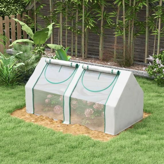 Outsunny 6' x 3' x 3' Portable Greenhouse, Garden Hot House with Two PE/PVC Covers, Steel Frame and 2 Roll Up Windows, Clear