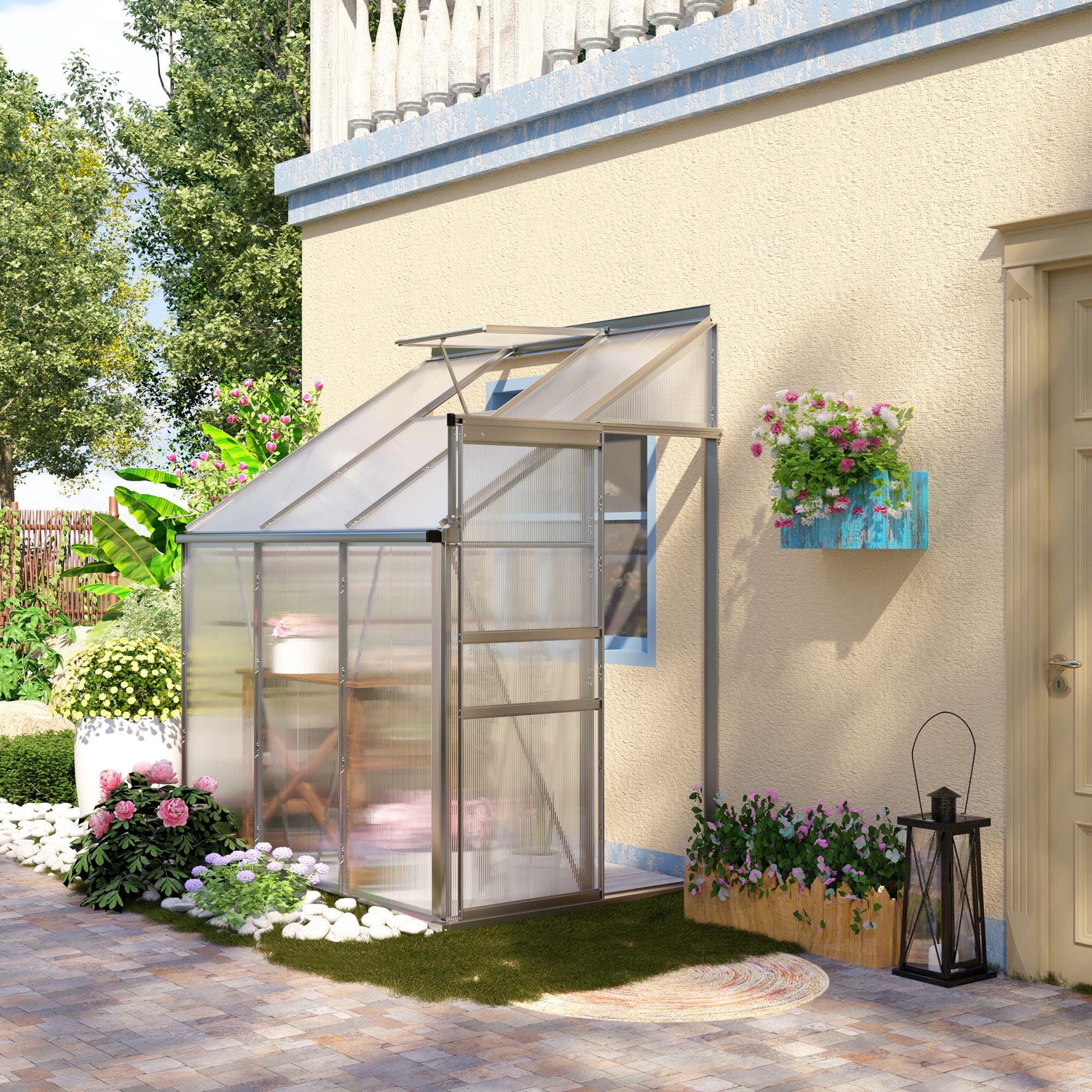 Outsunny 6' x 4' Clear Aluminum Polycarbonate Lean-to Greenhouse