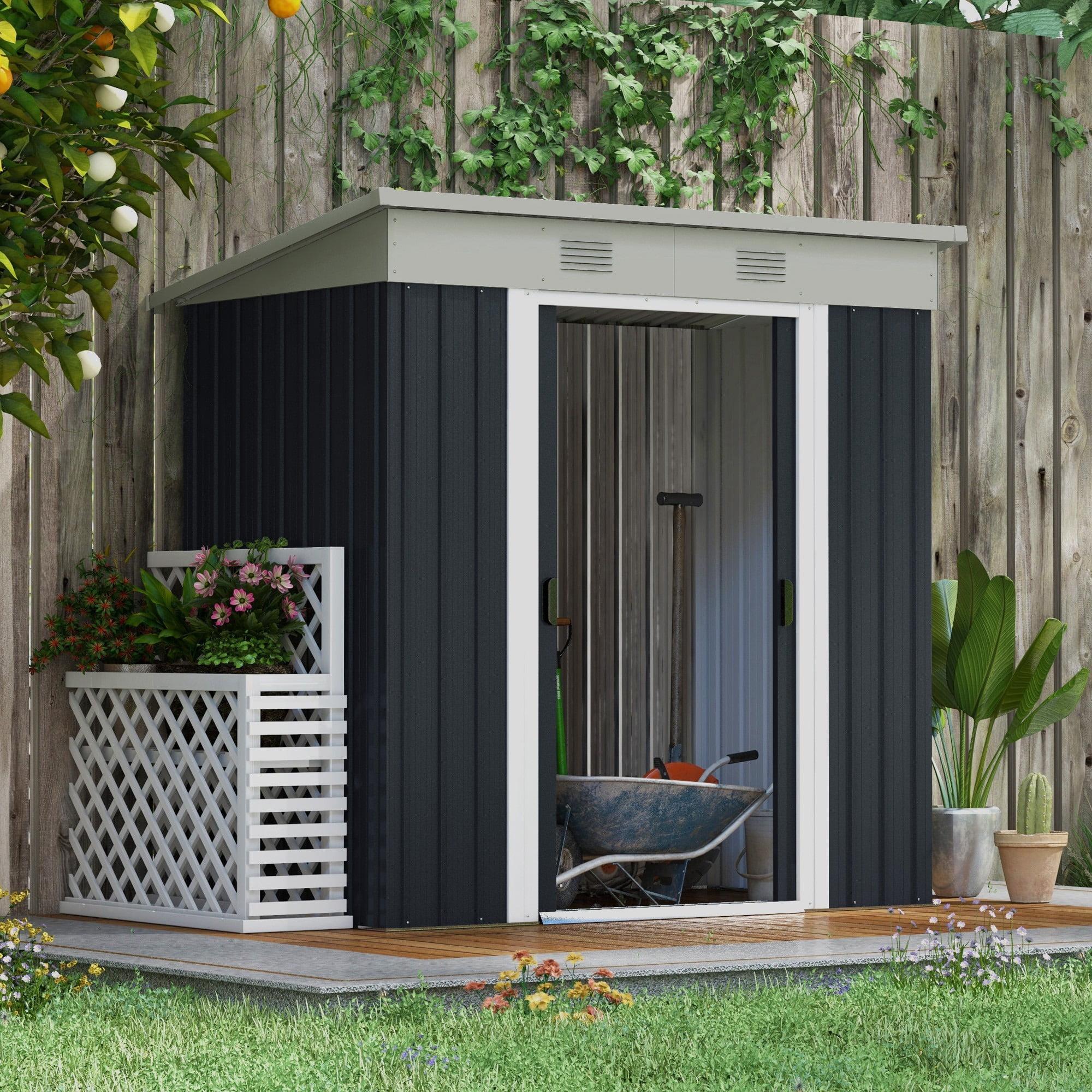 Outsunny 6' x 4' Metal Garden Shed, Backyard Tool Storage Shed with Dual Locking Doors, 2 Air Vents and Steel Frame, Black
