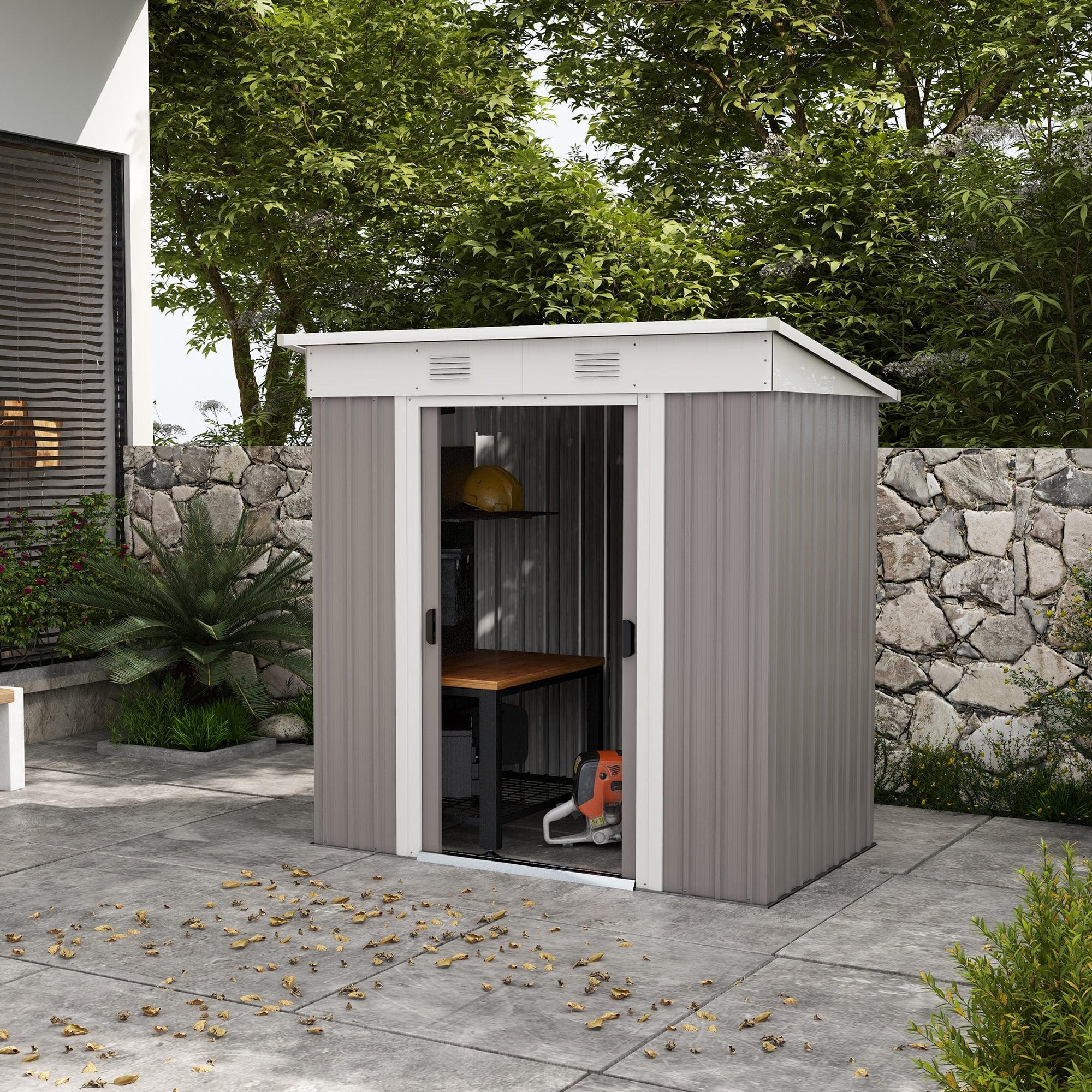 Outsunny Metal Garden Shed, Backyard Tool Storage Shed with Dual Locking Doors, 2 Air Vents and Steel Frame