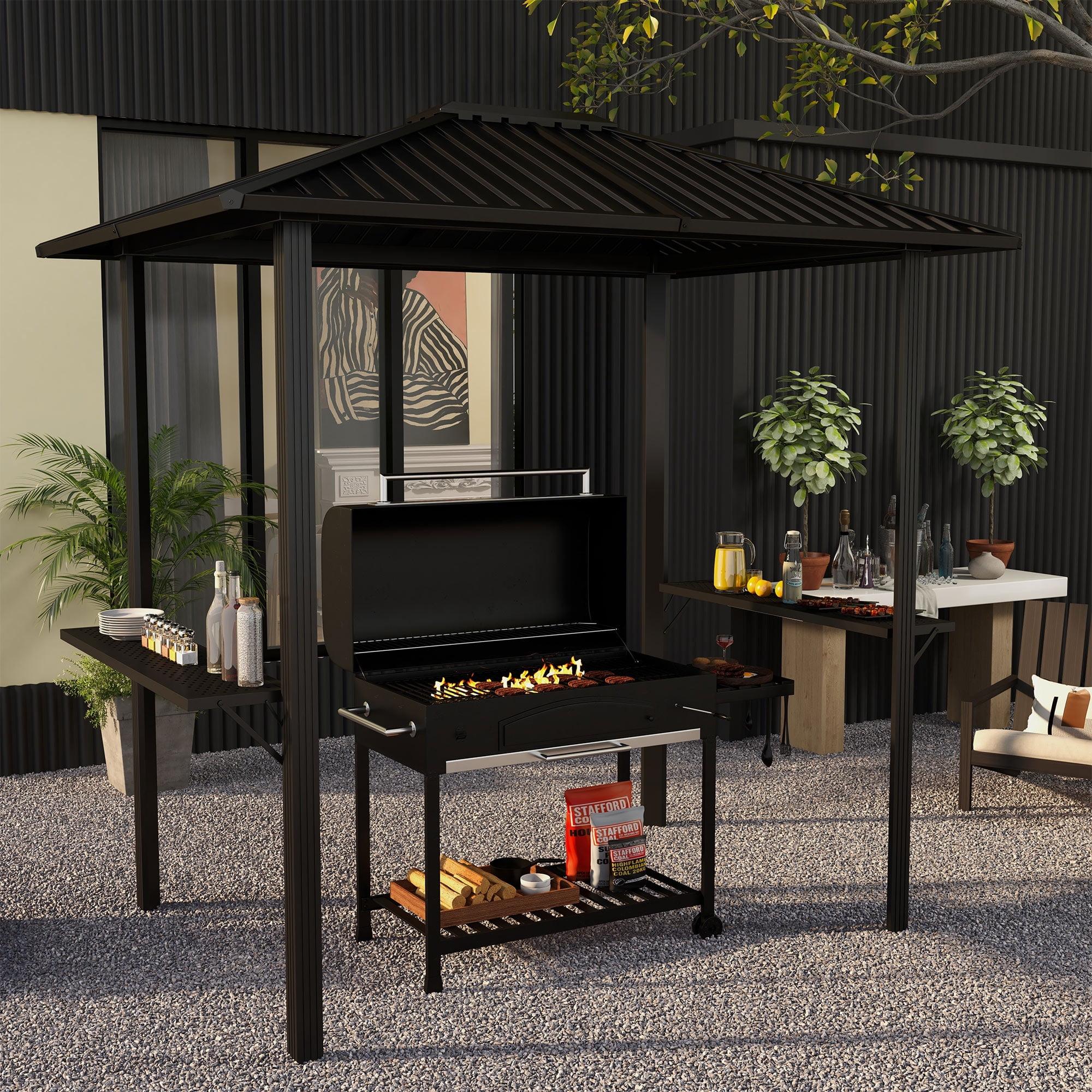 Outsunny 6' x 8' Hardtop BBQ Gazebo, Grill Gazebo with Metal Roof, Aluminum Frame and 2 Side Shelves