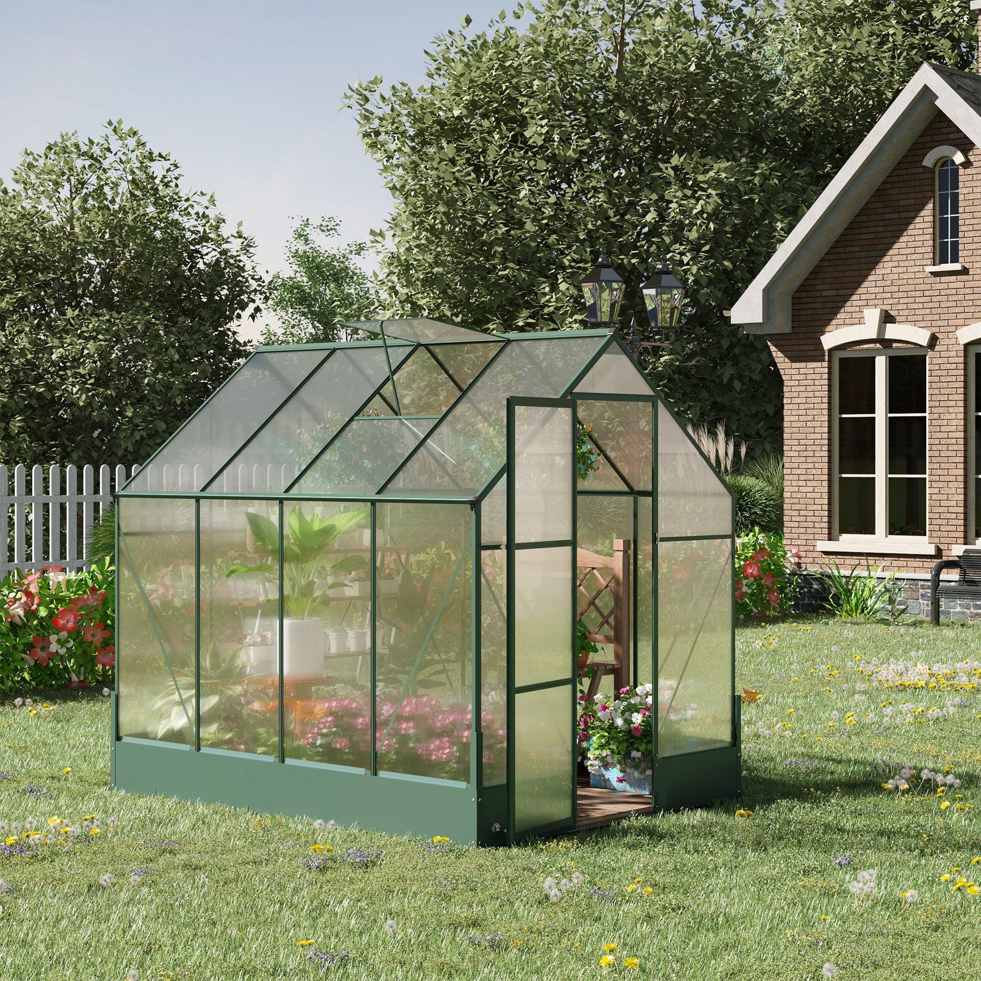 Outsunny 6' x 8' Green Polycarbonate Walk-In Greenhouse with Temperature Control