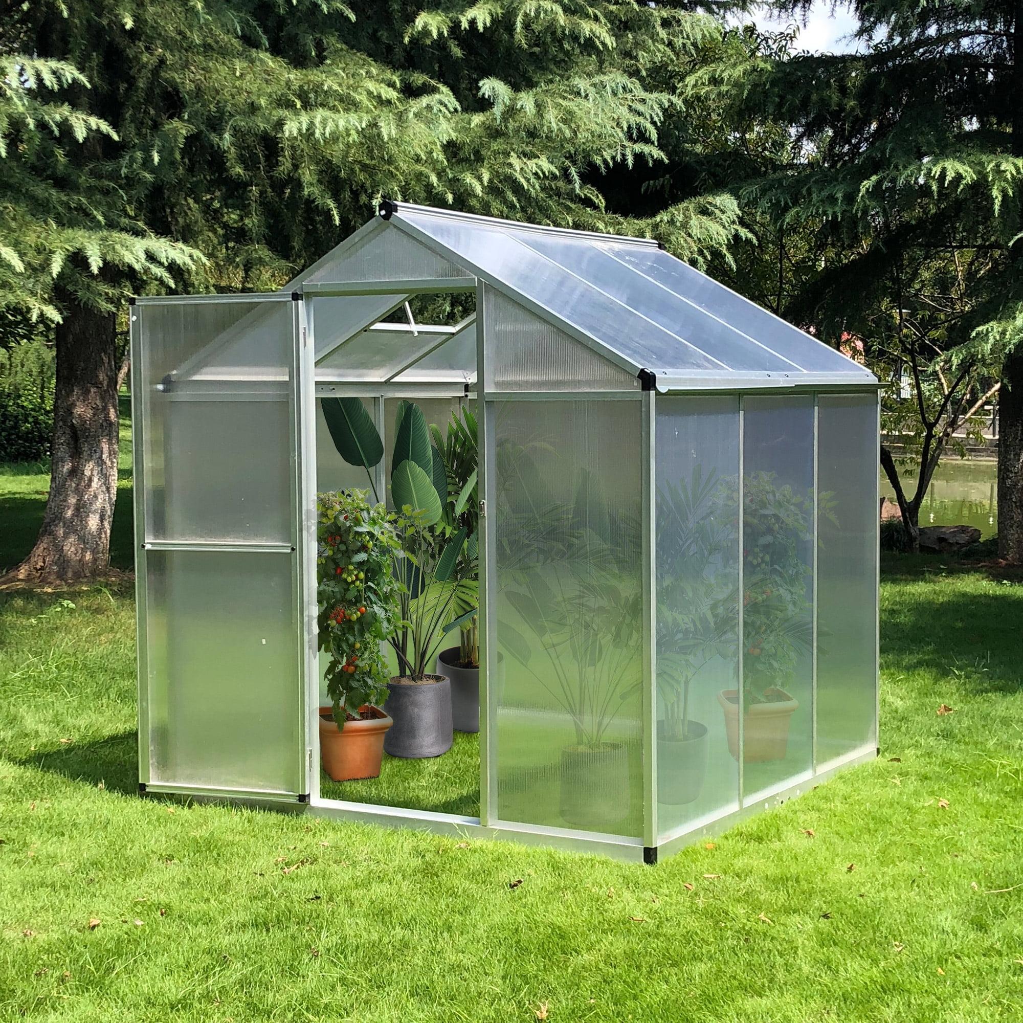 Outsunny 6' x 6' Polycarbonate Walk-In Greenhouse with Roof Vent and Rain Gutter