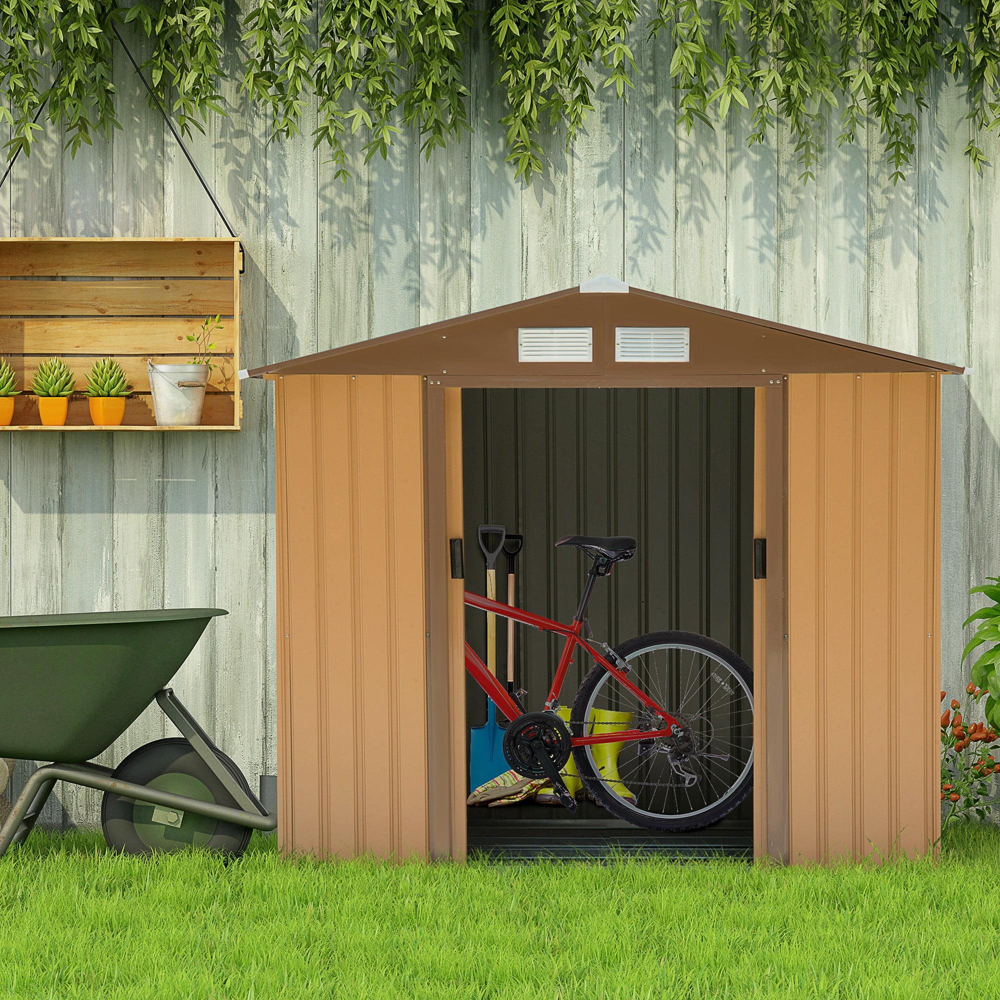Outsunny 7' x 4' Metal Storage Shed Organizer, Garden Tool House with 4 Vents and 2 Sliding Doors for Backyard, Patio, Garage, Lawn, Brown