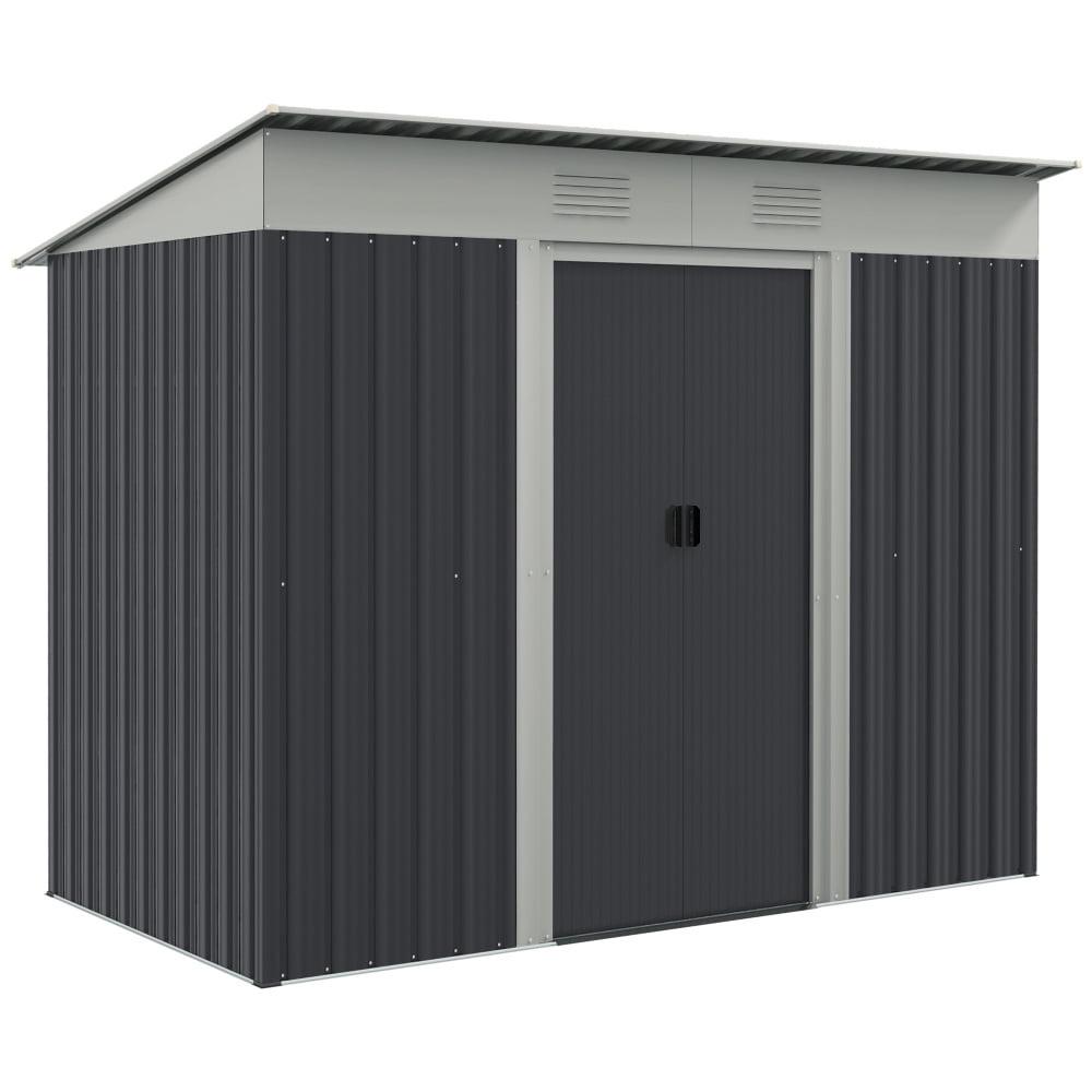 Light Gray Galvanized Steel Outdoor Storage Shed with Sliding Doors