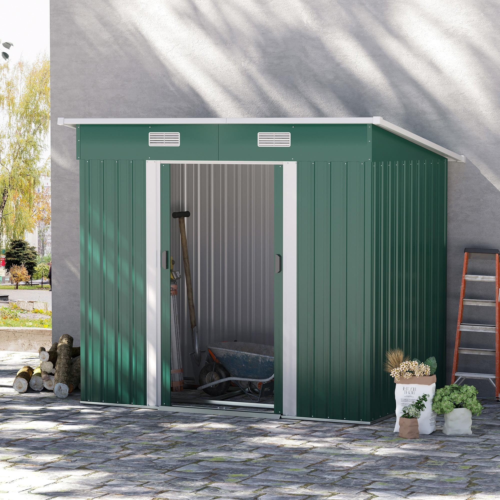 Outsunny 7' x 4' Metal Outdoor Storage Shed, Garden Utility Tool House with Double Lockable Doors for Backyard, Patio, Lawn, Garage, Dark Green