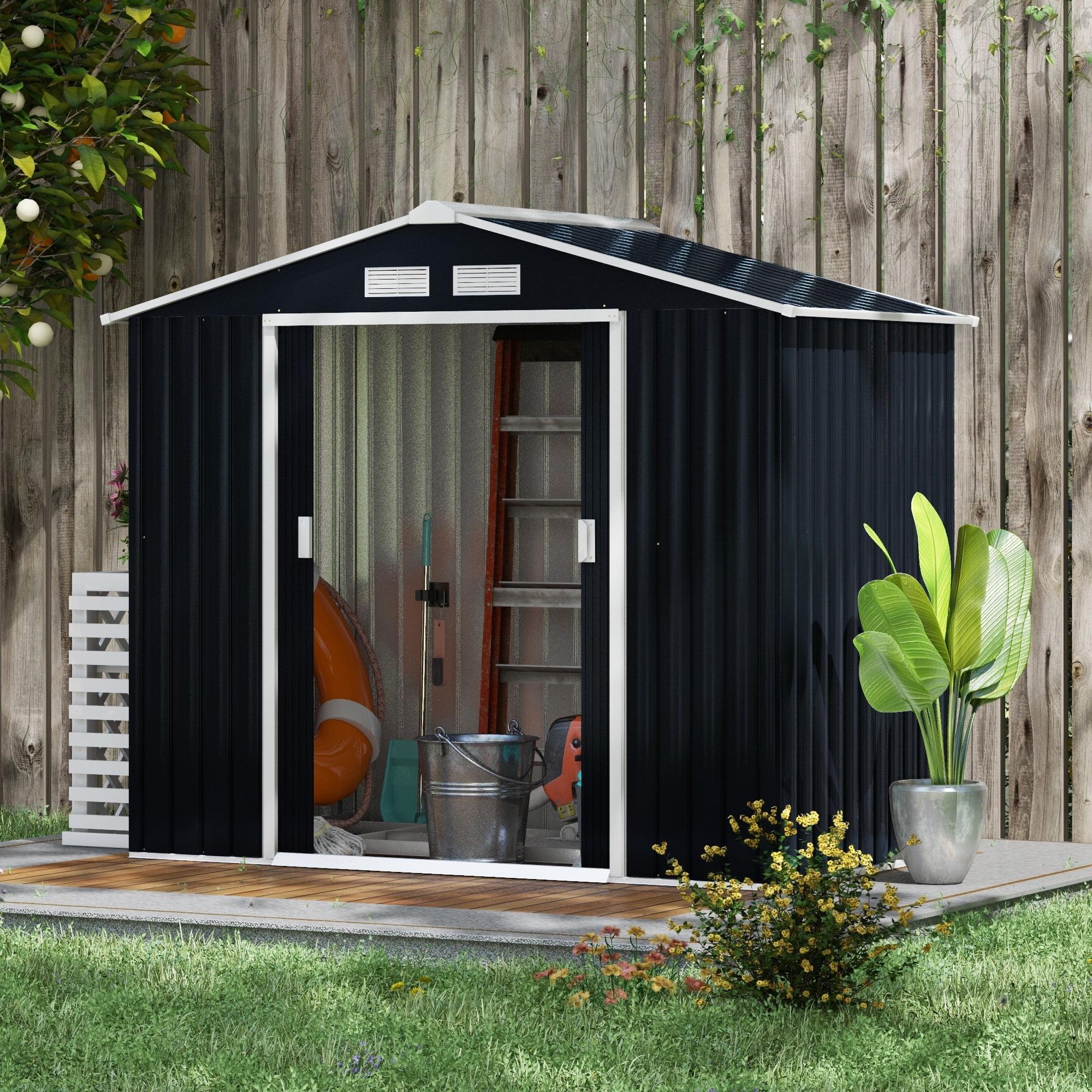 Outsunny Dark Gray Metal Storage Shed with Vents and Sliding Doors