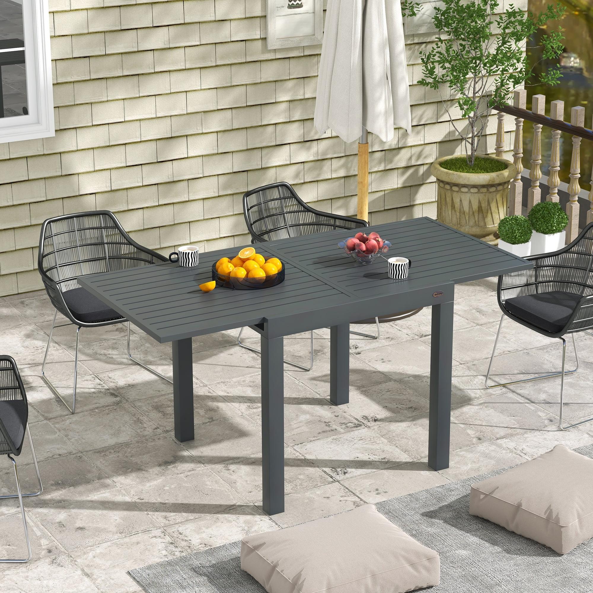 Outsunny Expandable Patio Dining Table for 4-6, Aluminum Extendable Outdoor Dining Table for Garden, Backyard, Poolside, Deck, Gray