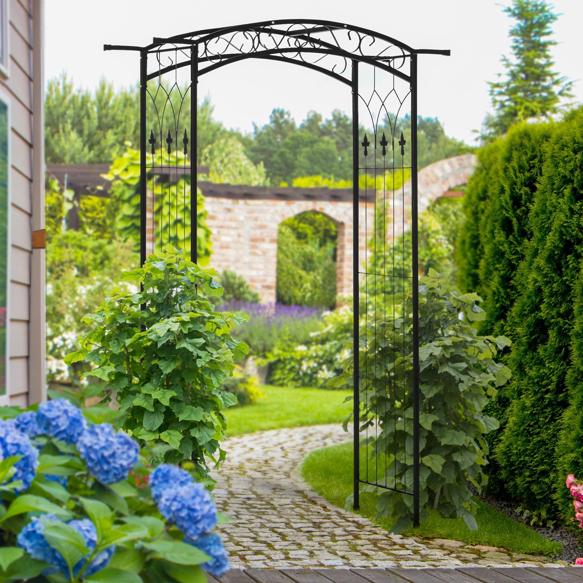 Matte Black Metal Garden Arch Arbor with Scrollwork