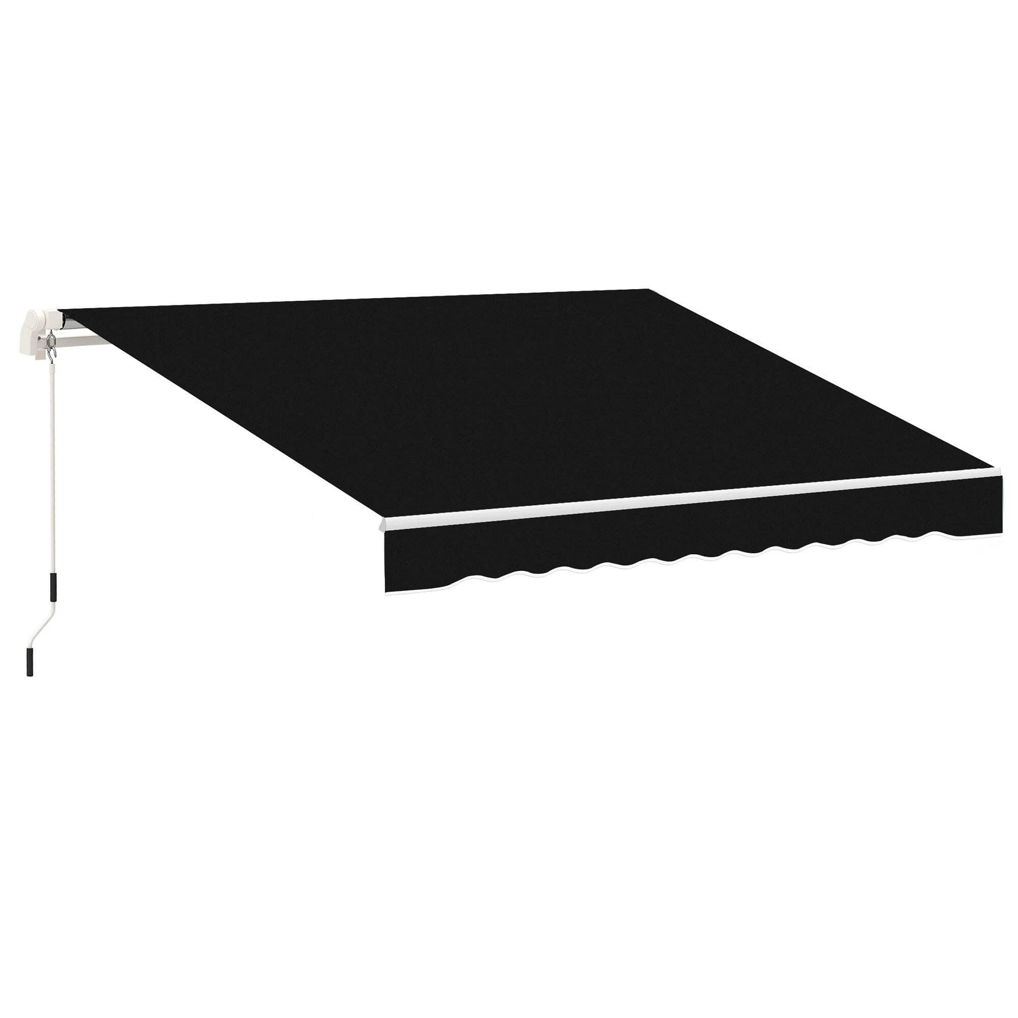 Black Aluminum 8' x 7' Retractable Patio Awning with Fabric Canopy