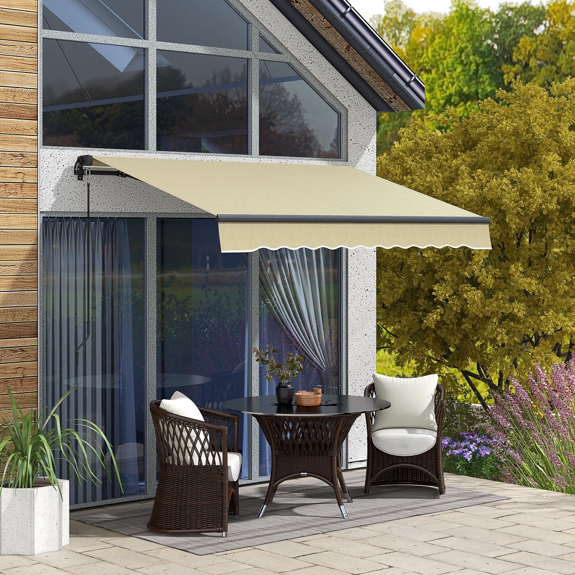 Outsunny Beige 98.5'' Retractable Patio Awning with Manual Crank