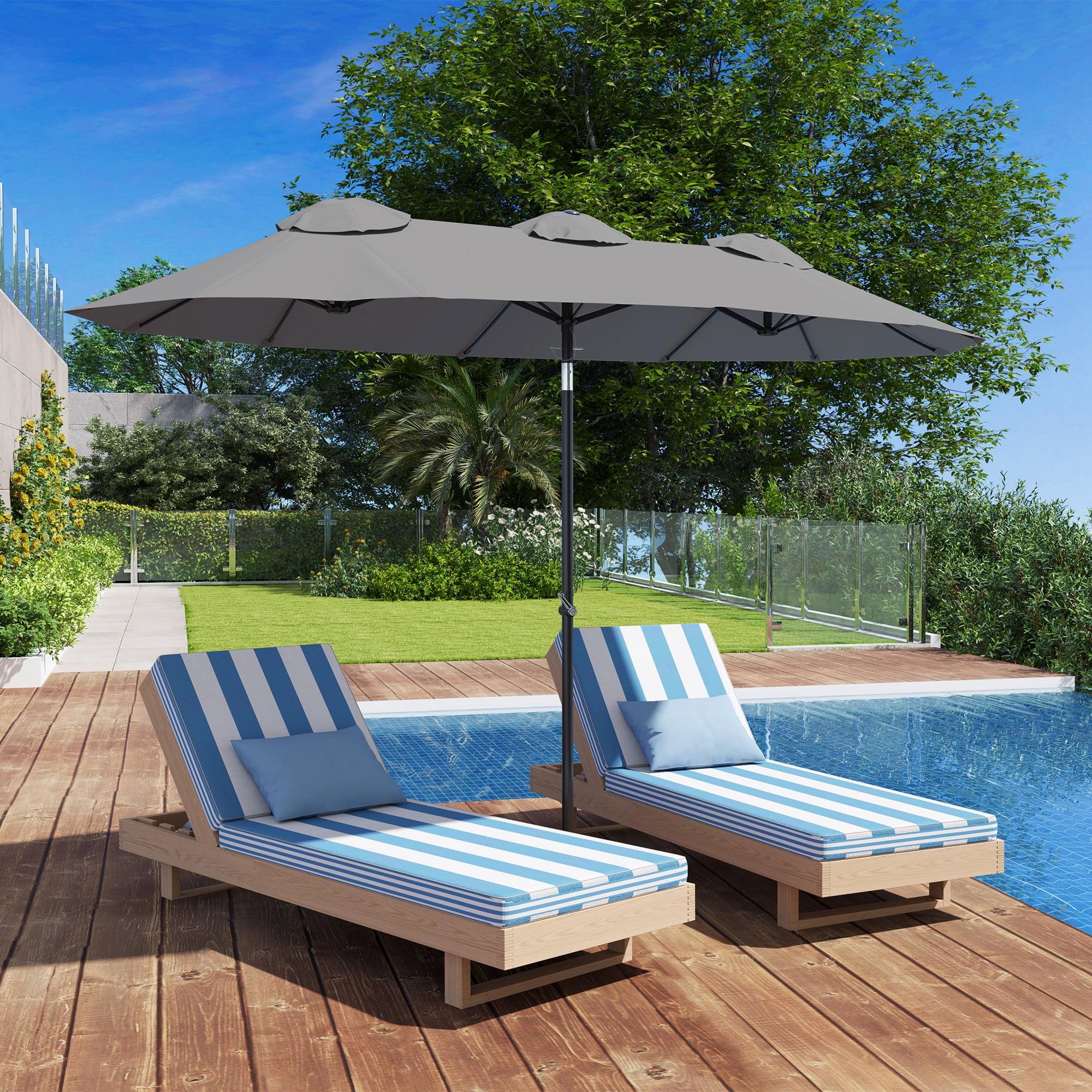 Outsunny 9.7' Double-sided Patio Umbrella with 3 Air Vents, Tilt and Crank, Outdoor Umbrella, Gray