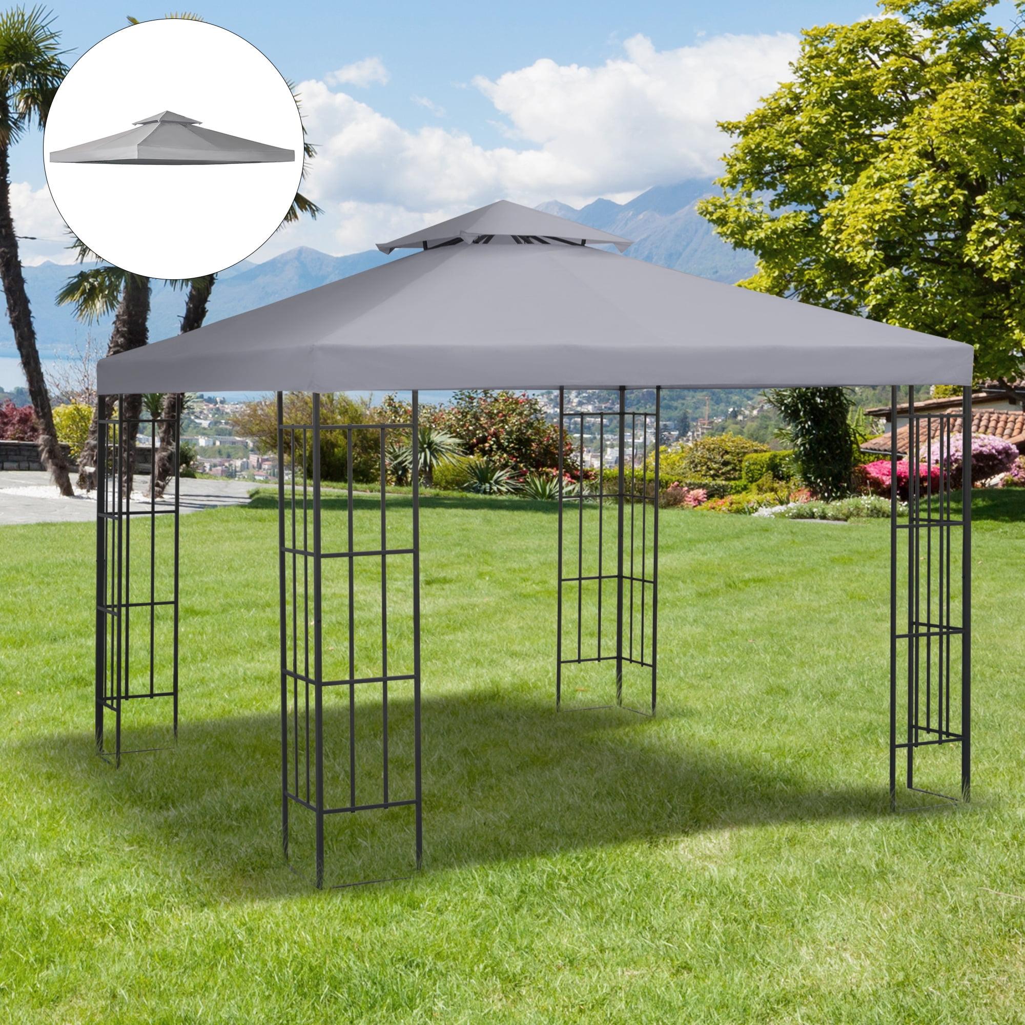 Light Gray Polyester 2-Tier Gazebo Canopy Replacement Top Cover