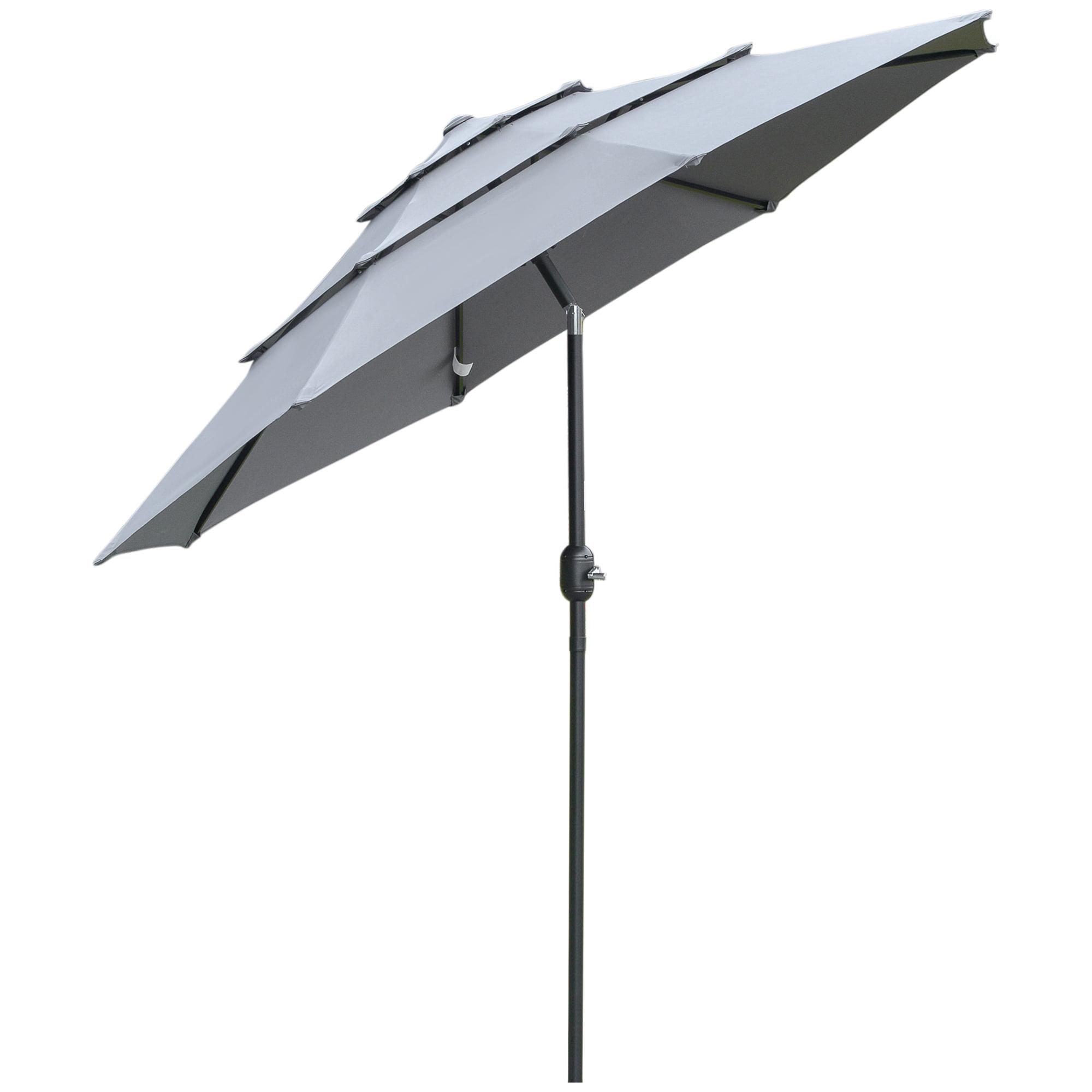 Outsunny 9' 3-Tier Patio Umbrella, Outdoor Market Umbrella with Crank and Push Button Tilt for Deck, Backyard and Lawn, Dark Gray