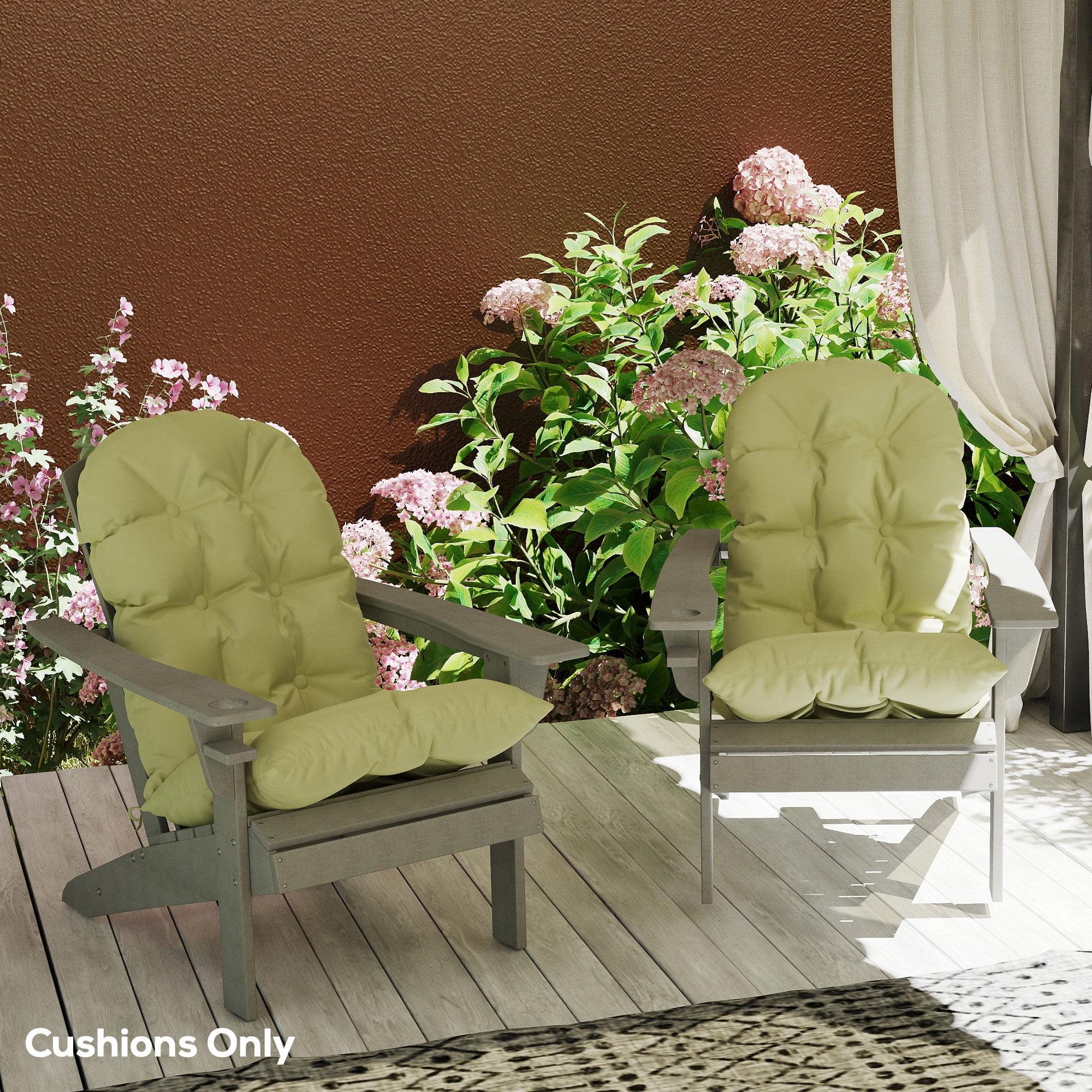 Outsunny Adirondack Chair Cushions Set of 2, Tufted High Back Patio Chair Cushions with Ties, Non-Slip Cushions for Adirondack Chairs, Beige