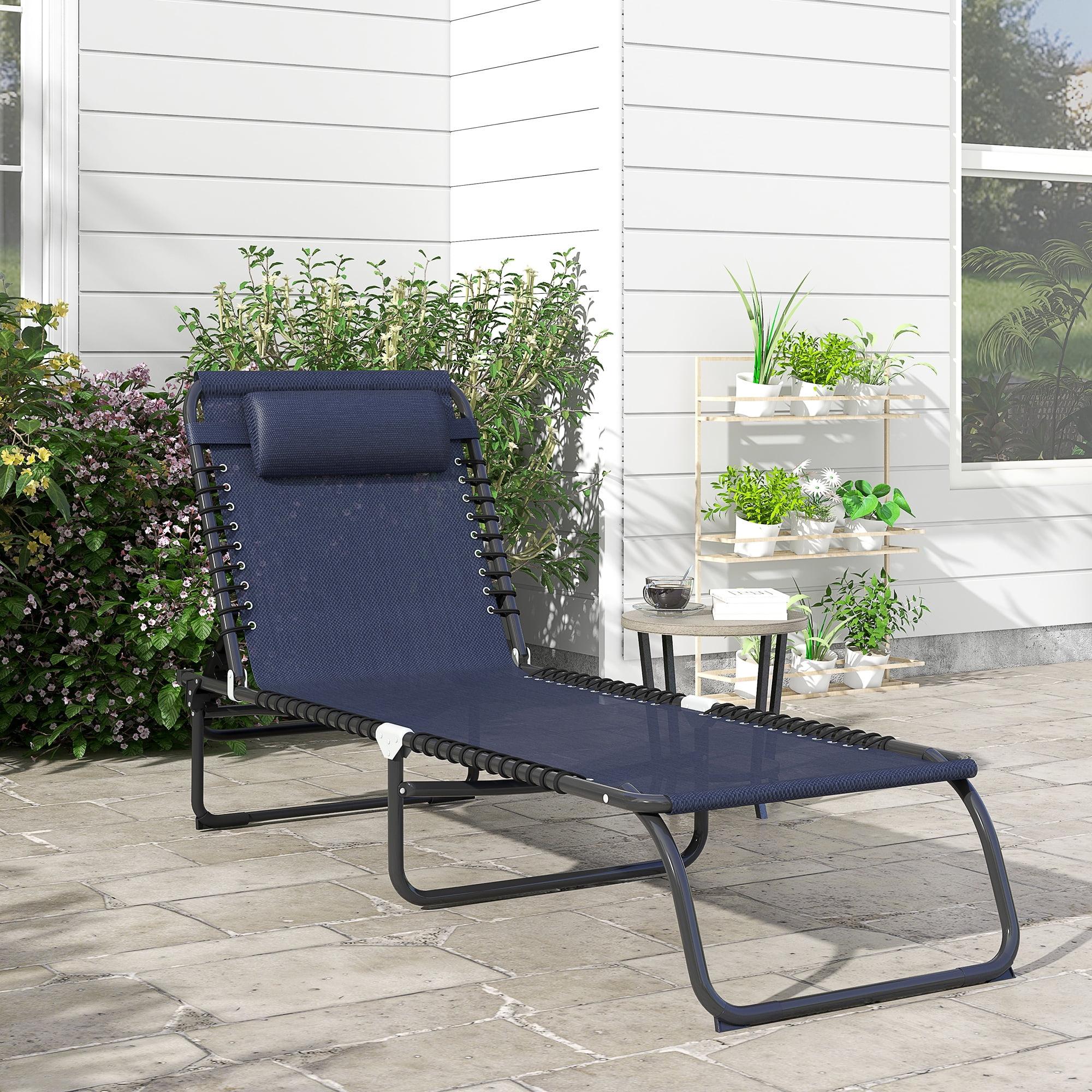 Outsunny Folding Chaise Lounge Pool Chair, Outdoor Sun Tanning Chair, Folding, Reclining Back, Steel Frame & Breathable Mesh, Dark Blue