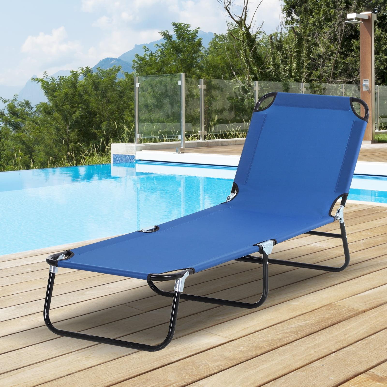 Outsunny Portable Outdoor Sun Lounger, Lightweight Folding Chaise Lounge Chair w/ 5-Position Adjustable Backrest for Beach, Poolside and Patio, Blue