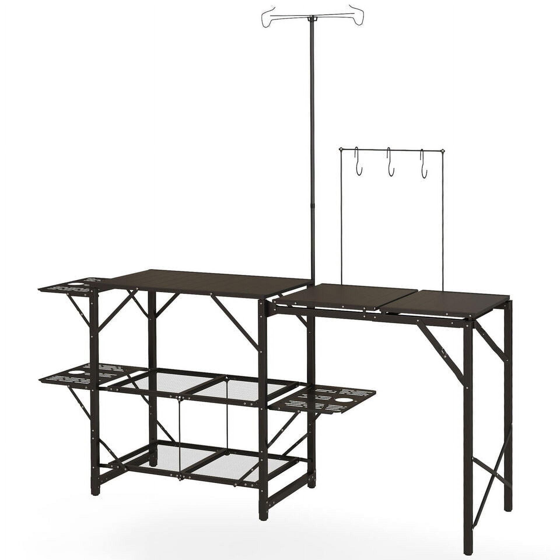 Outsunny Folding Camp Kitchen, Camping Table Cooking Station with Adjustable Lamp Stand