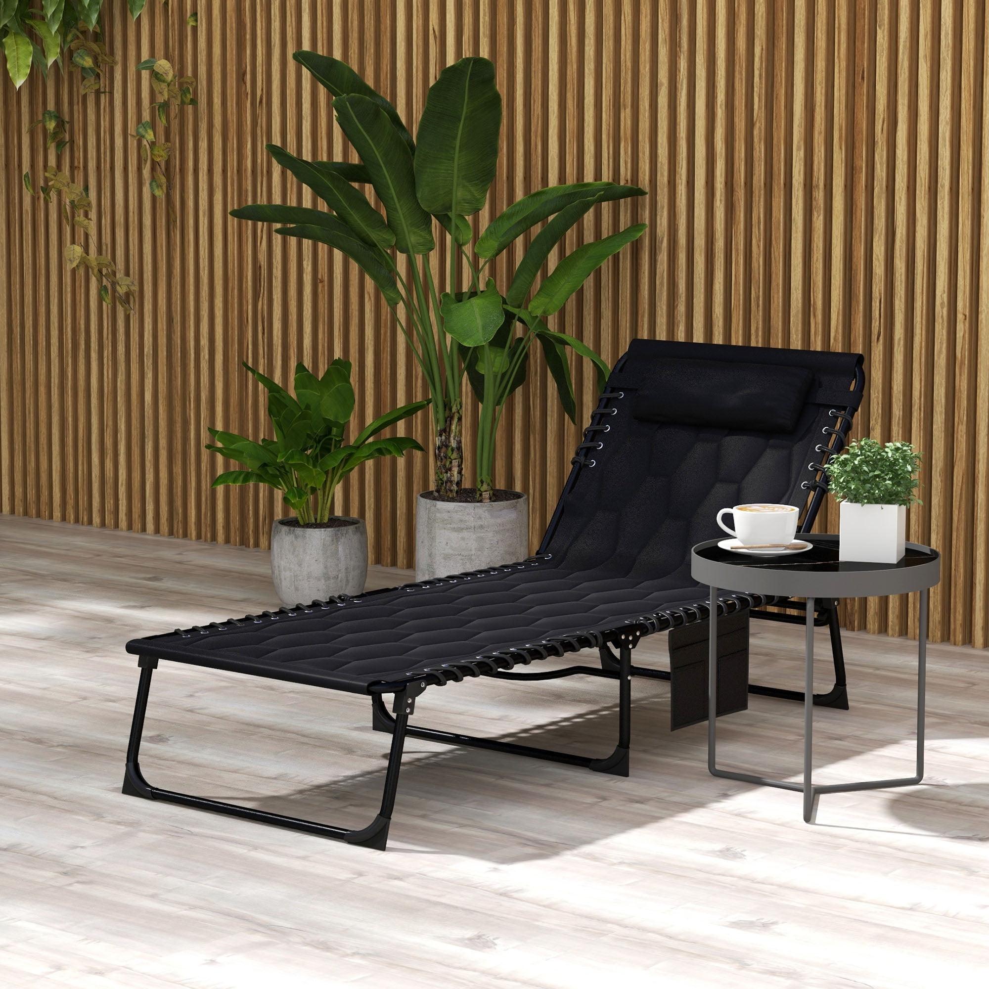 Outsunny Folding Chaise Lounge with 5-level Reclining Back, Outdoor Lounge Chair with Padded Seat, Black