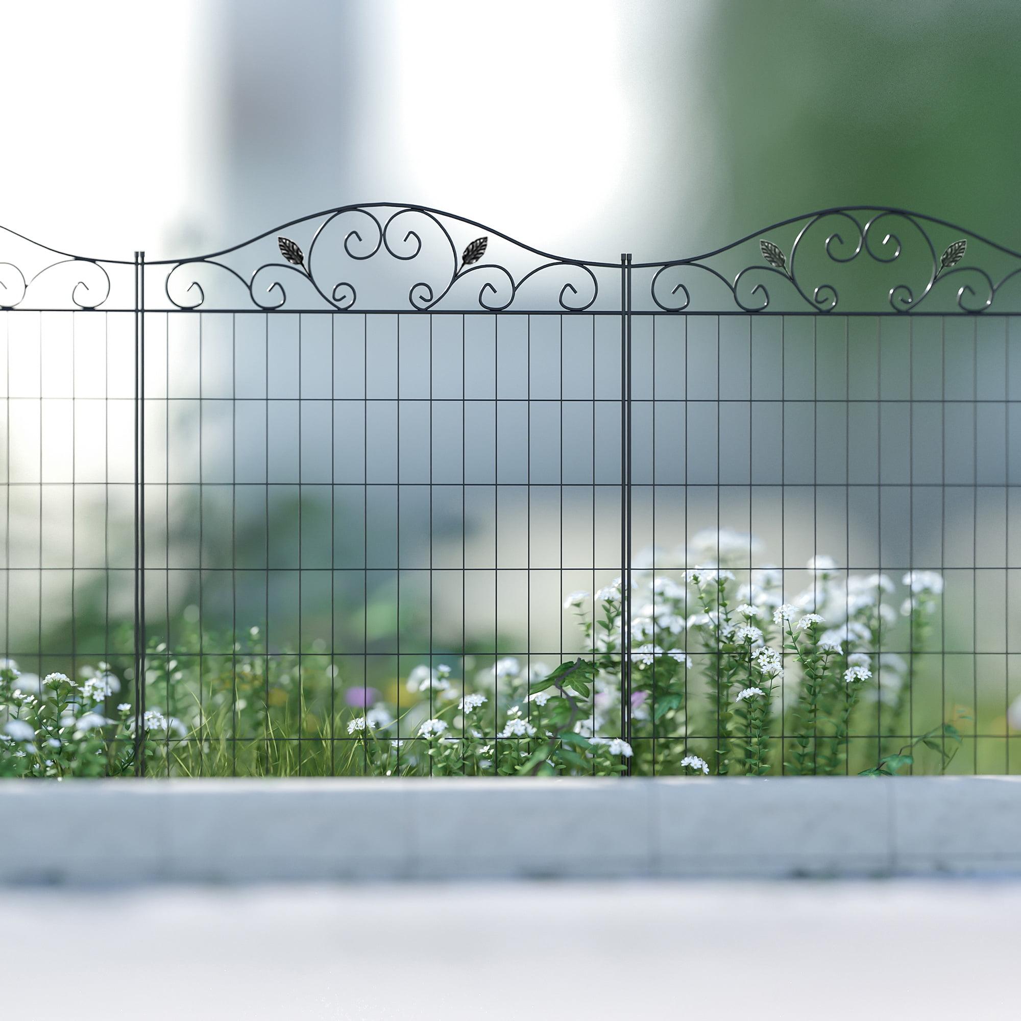 Outsunny Garden Decorative Fence Panel, 4 Pack, 44 x 36-Inch, Linear Length 12 Feet, Steel Border Folding Fence for Garden Landscaping