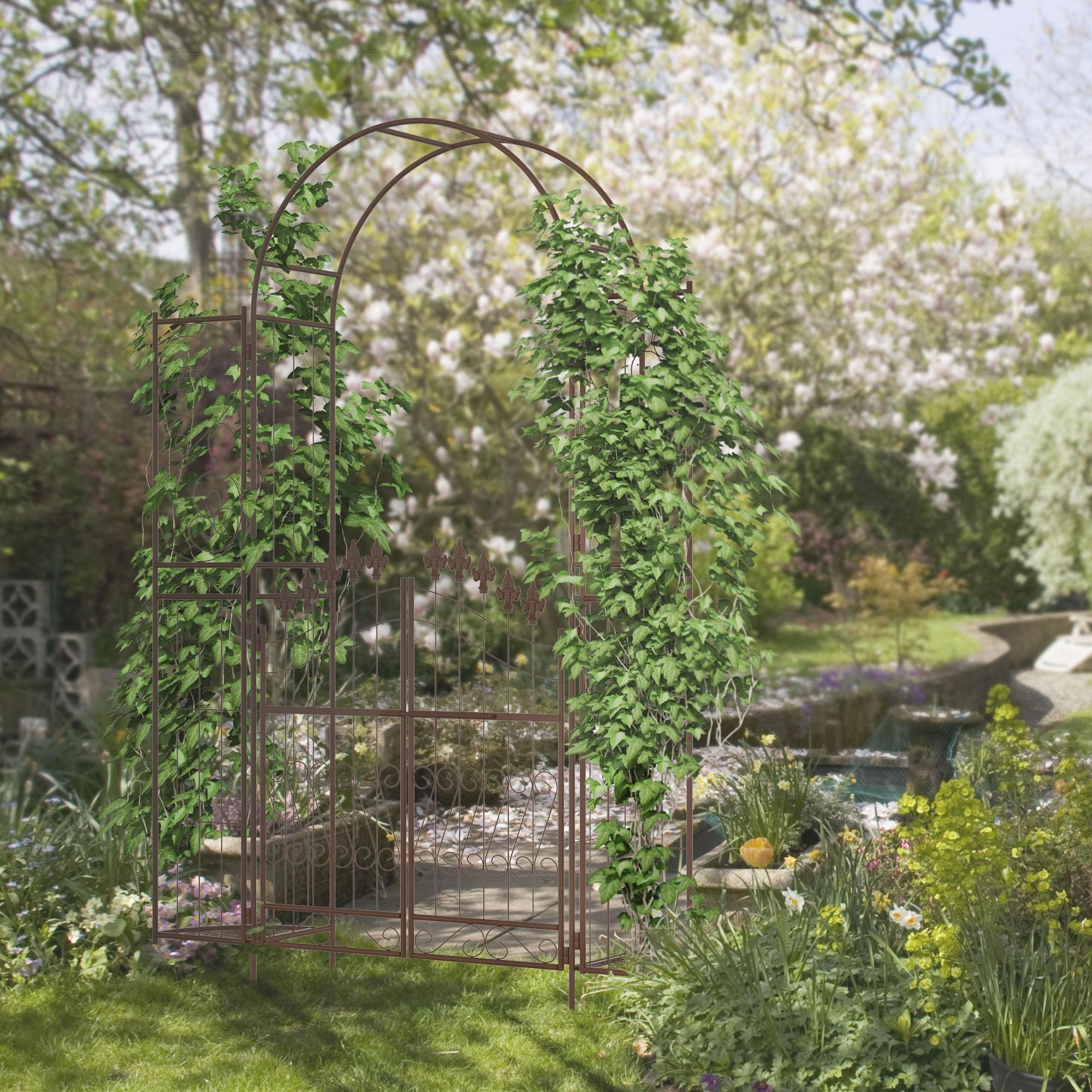 Outsunny 54.25'' W x 15.25'' D Metal Arbor with Gate in Brown