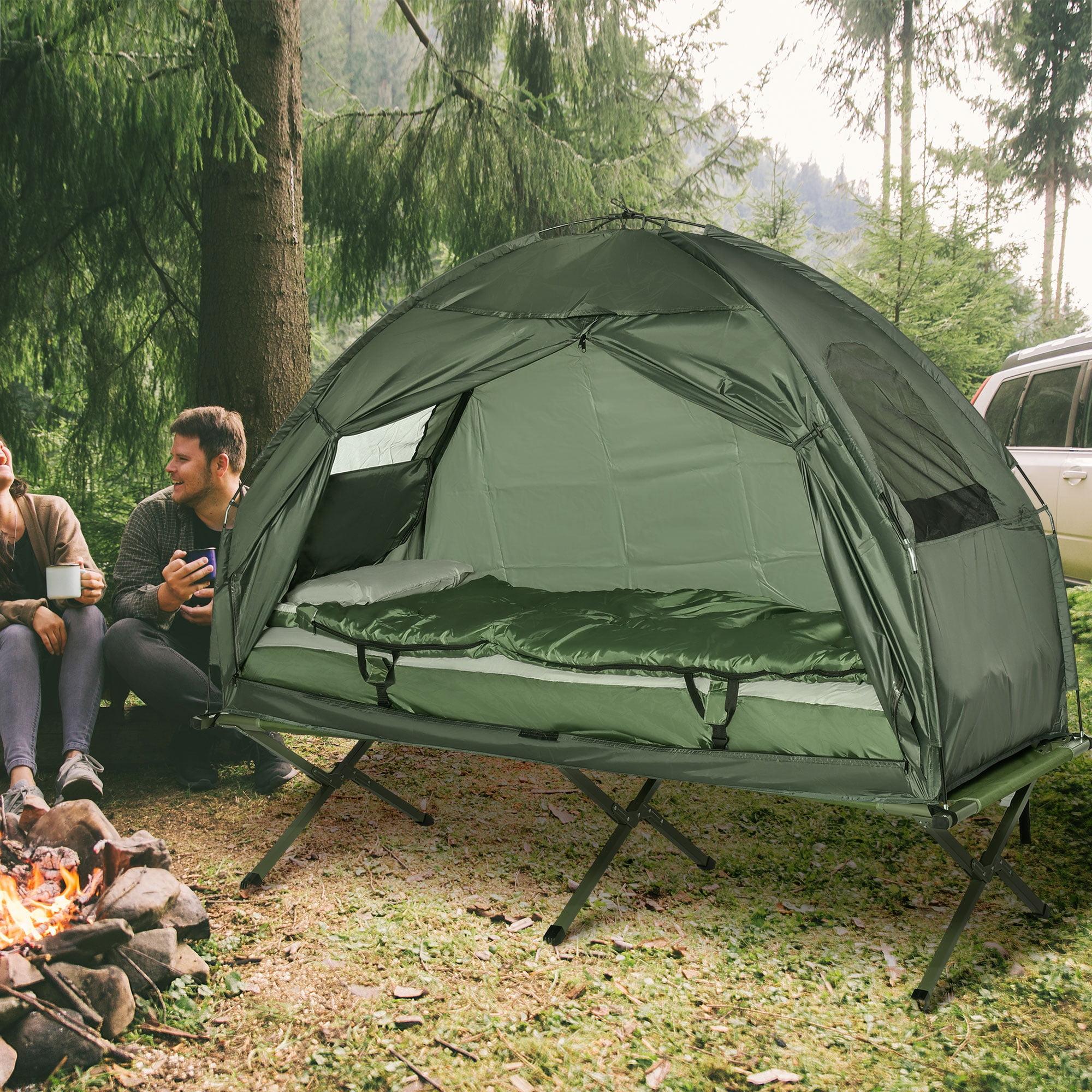 Green Portable Camping Cot Tent with Air Mattress and Sleeping Bag