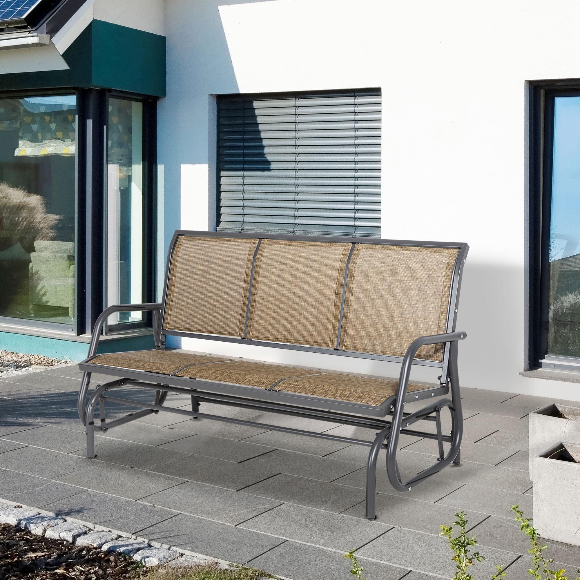 Light Brown Mesh Fabric Outdoor Glider Bench for Three