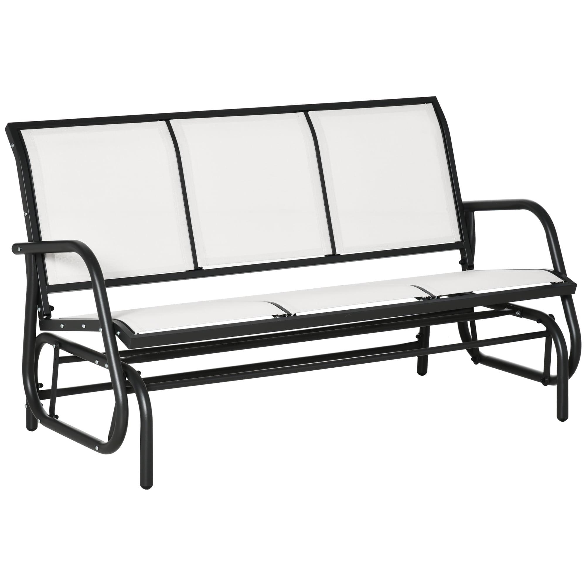 Outsunny Patio Glider Bench, Outdoor Porch Glider Swing with 3 Seats, Breathable Mesh Fabric, Metal Frame, Cream White