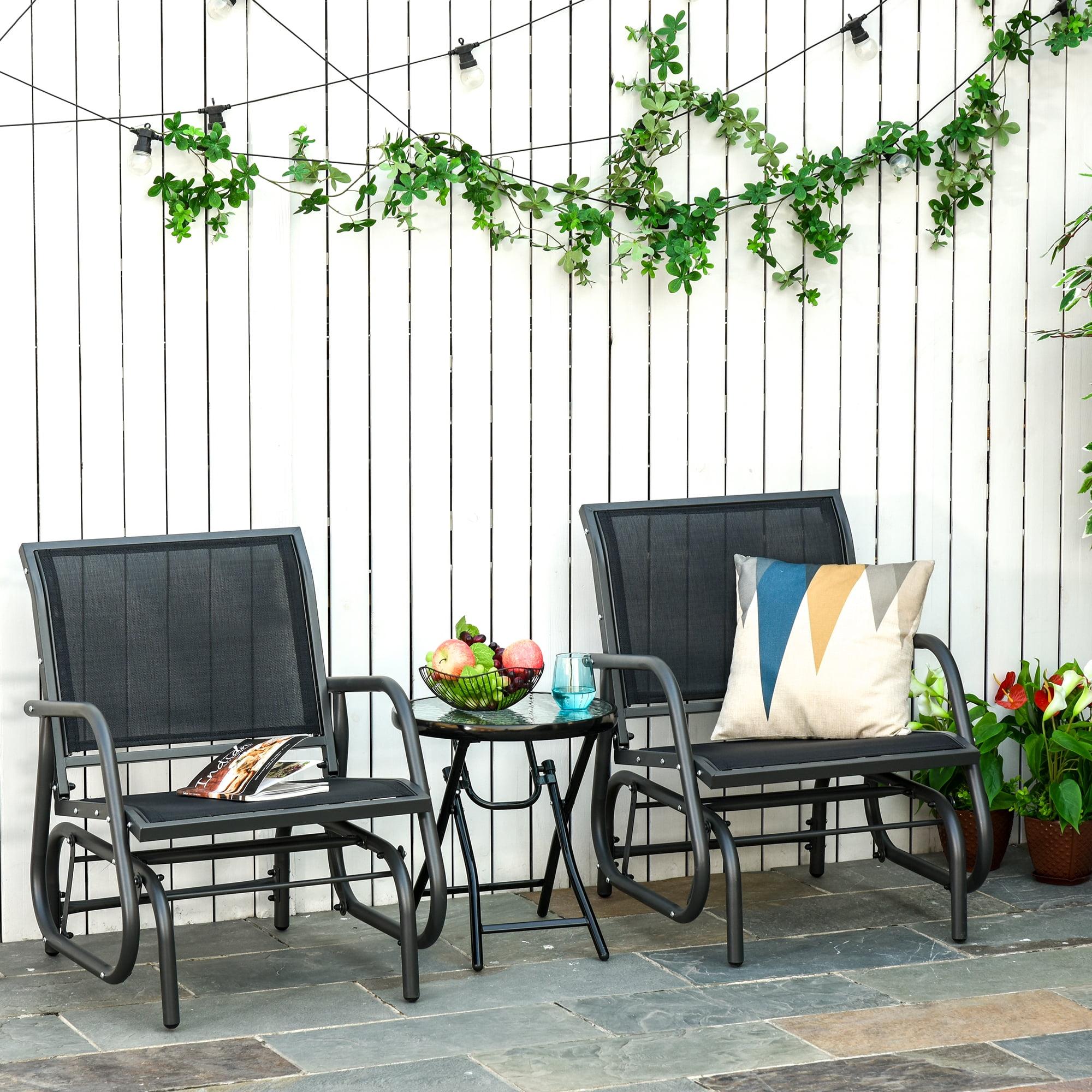 Outsunny Outdoor Glider Chairs, Swing Chair with Breathable Mesh Fabric, Curved Armrests and Steel Frame for Porch, Garden, Poolside, Balcony, Black
