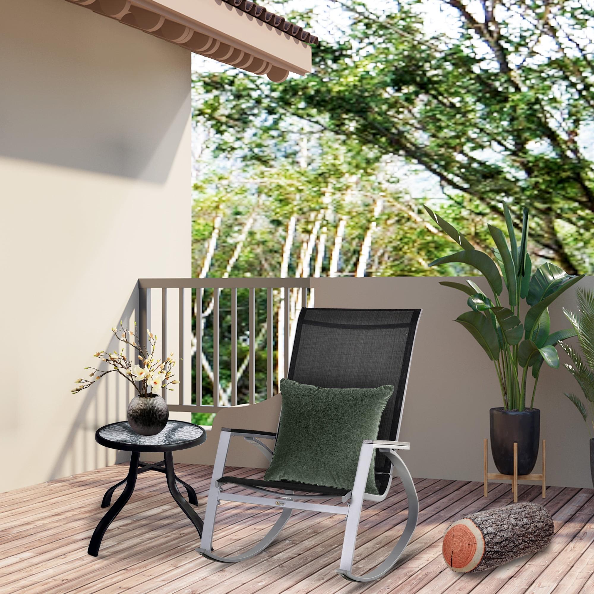 Black and Silver Steel Mesh Outdoor Rocking Chair with Arms