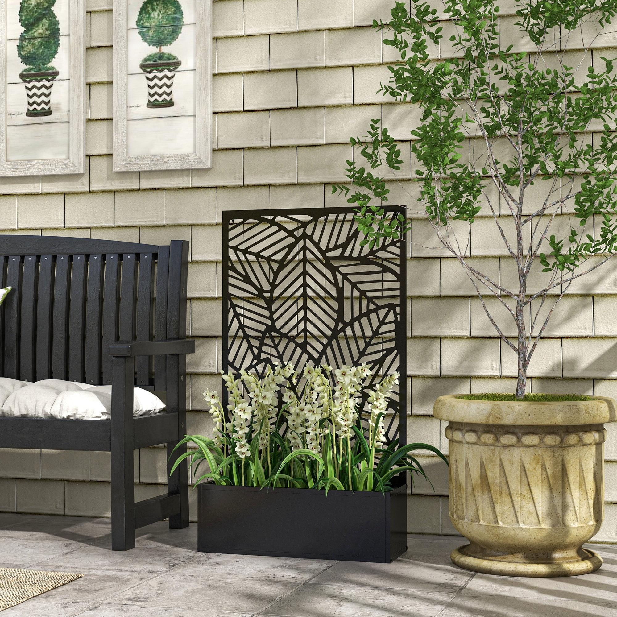 Outsunny Planter Box and Outdoor Privacy Screen, Wall-Mounted or Freestanding for Garden, Patio, Pool, Hot Tub, Black