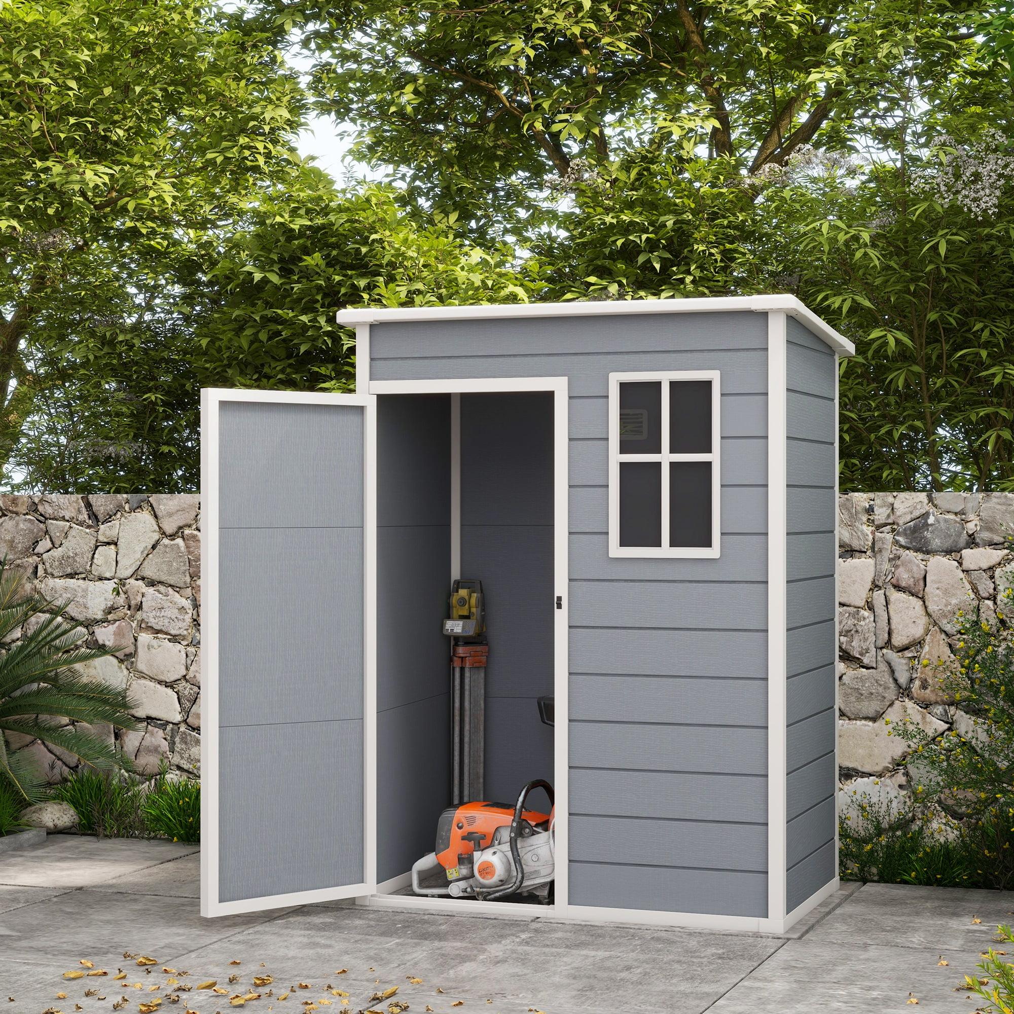 Outsunny Resin Outdoor Storage Shed, 59.5" x 36.25" Garden Shed with Lock, Vent & Window for Backyard, Patio, Garage, Lawn, Gray