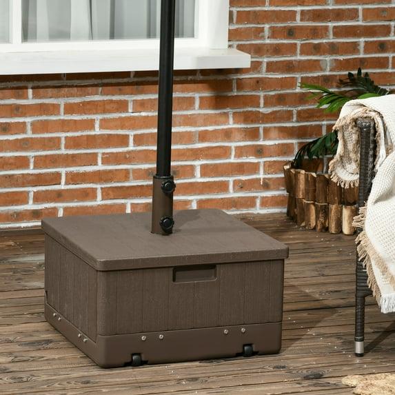 Outsunny 3-in-1 Patio Umbrella Stand Table Raised Garden Bed with Wheels and Handles, Brown