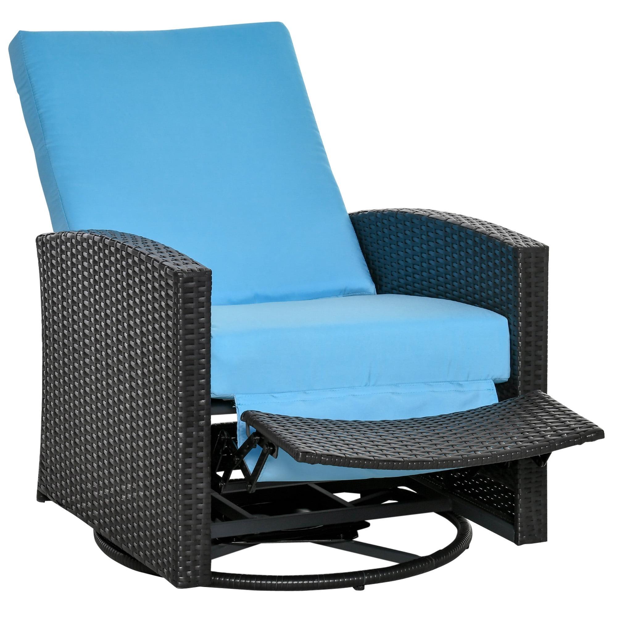 Outsunny Light Blue PE Rattan Swivel Recliner Chair with Cushions