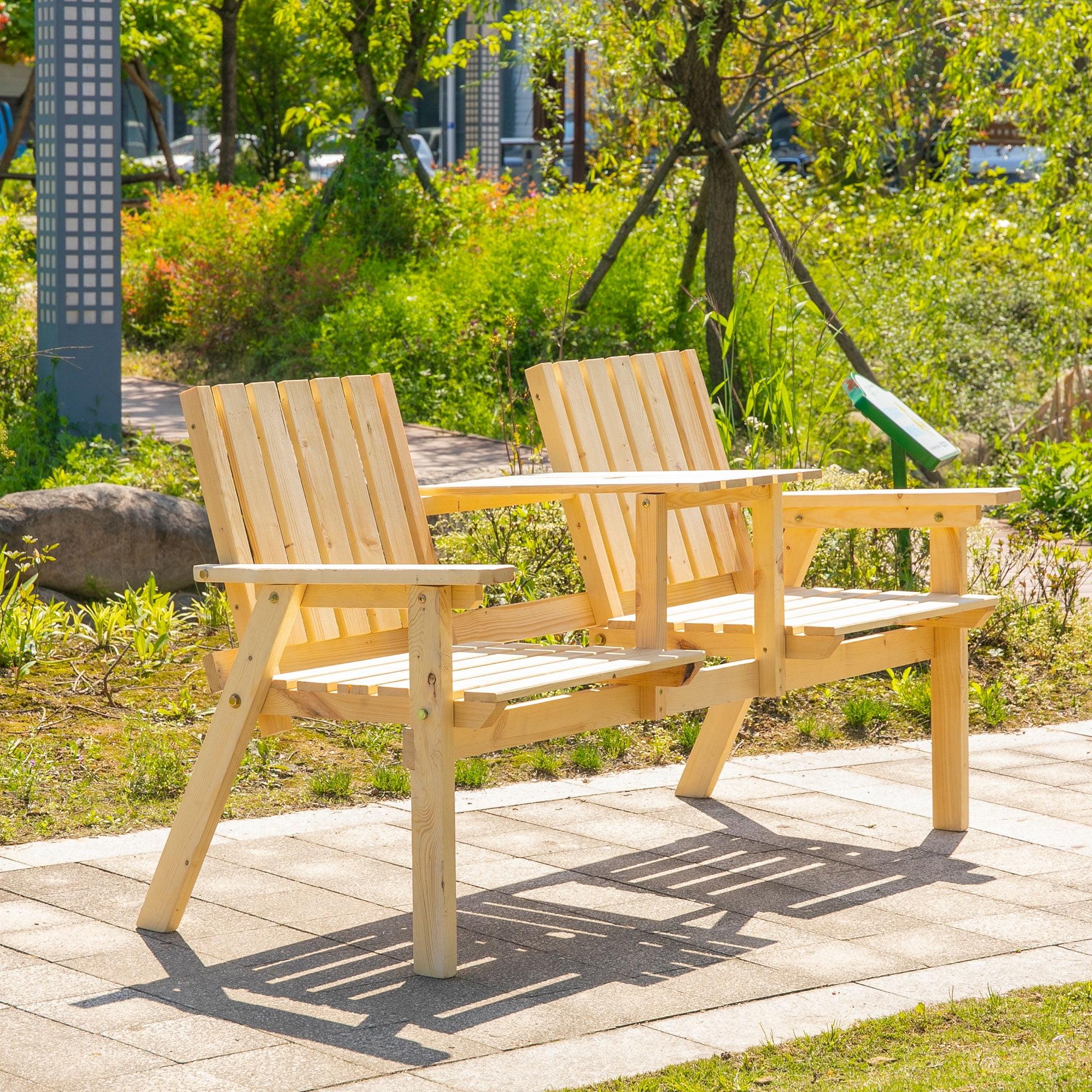 Natural Teak Wood Tete-a-Tete Garden Bench with Umbrella Hole