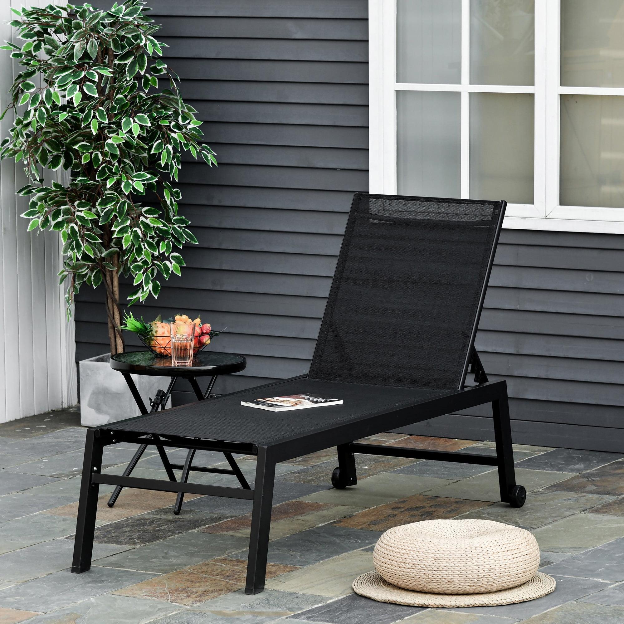 Outsunny Patio Garden Sun Chaise Lounge Chair with 5-Position Backrest, 2 Back Wheels, & Industrial Design