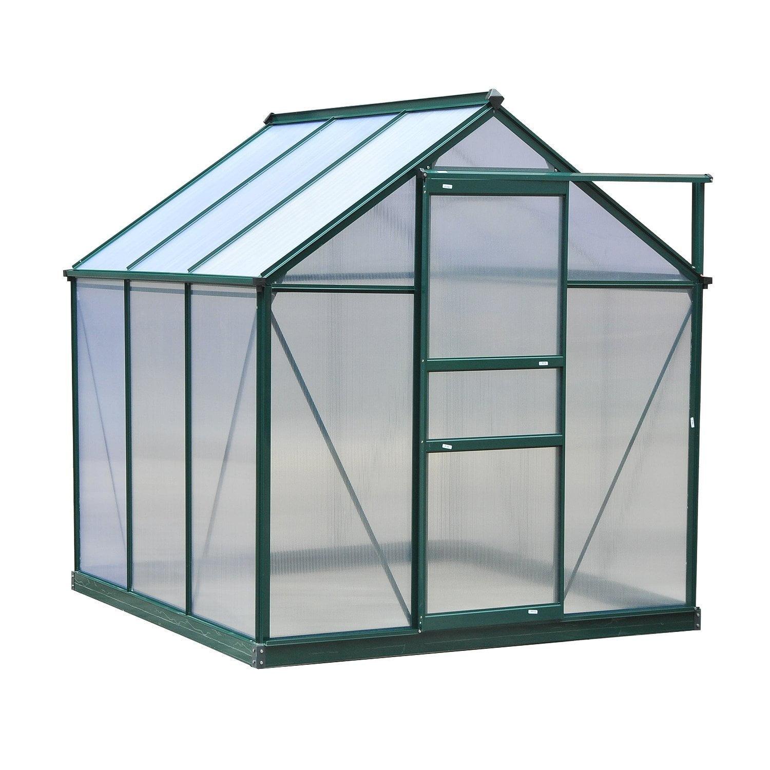 Outsunny Polycarbonate Greenhouse, Heavy Duty Outdoor Aluminum Walk-in Green House Kit with Vent & Door for Backyard Garden