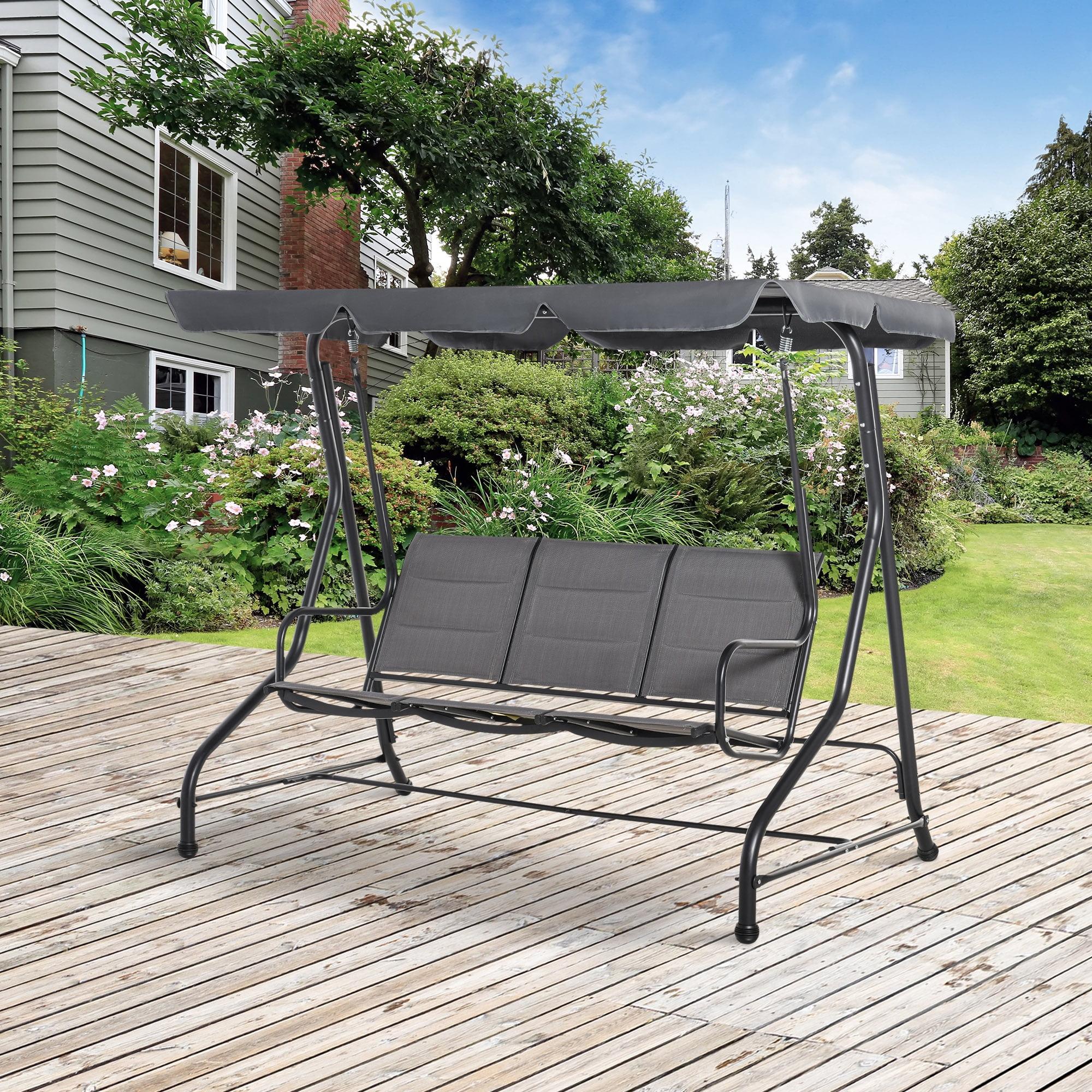 Outsunny 3-Seater Porch Swing Outdoor Swing Chair Patio Bench for Deck with Adjustable Canopy, Padded Sling Fabric Seat