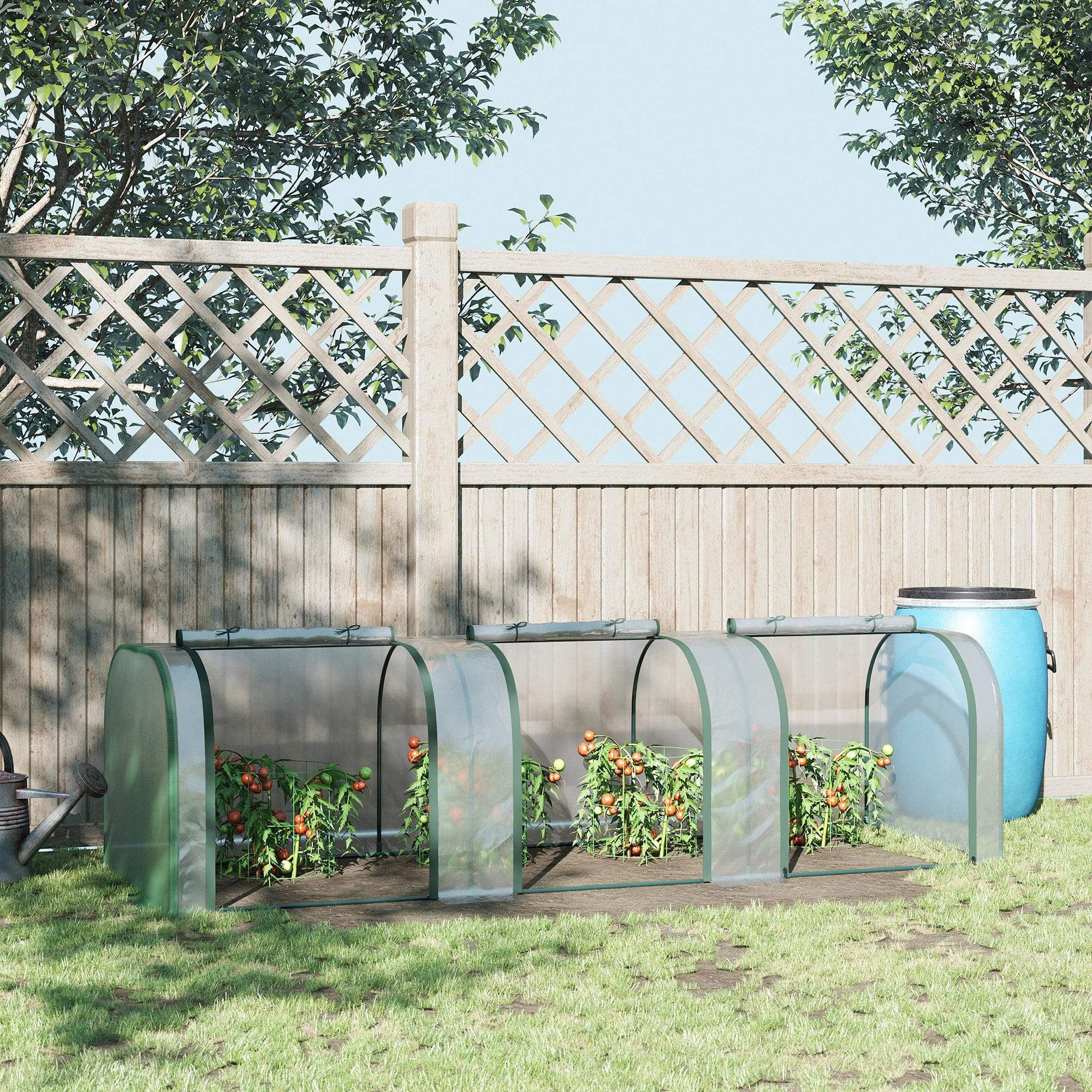 Outsunny Mini Greenhouse, 10' x 3' x 2.5' Portable Tunnels, 3 Roll-Up Zip Doors, UV Waterproof Plastic Cover, Steel Frame, Clear