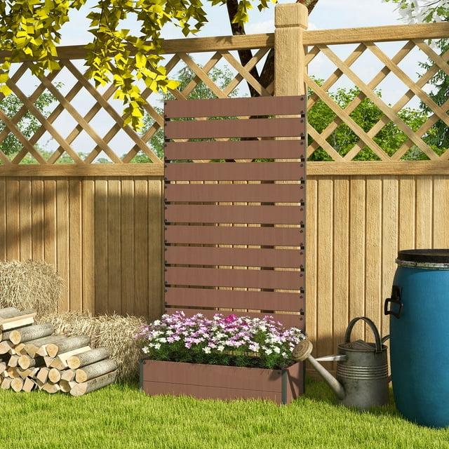 Outsunny Raised Garden Bed with Trellis for Climbing Plants, Planter Box with Drain Gap, Outdoor Trellis Planter, 35.75" x 15" x 70.75", Light Brown