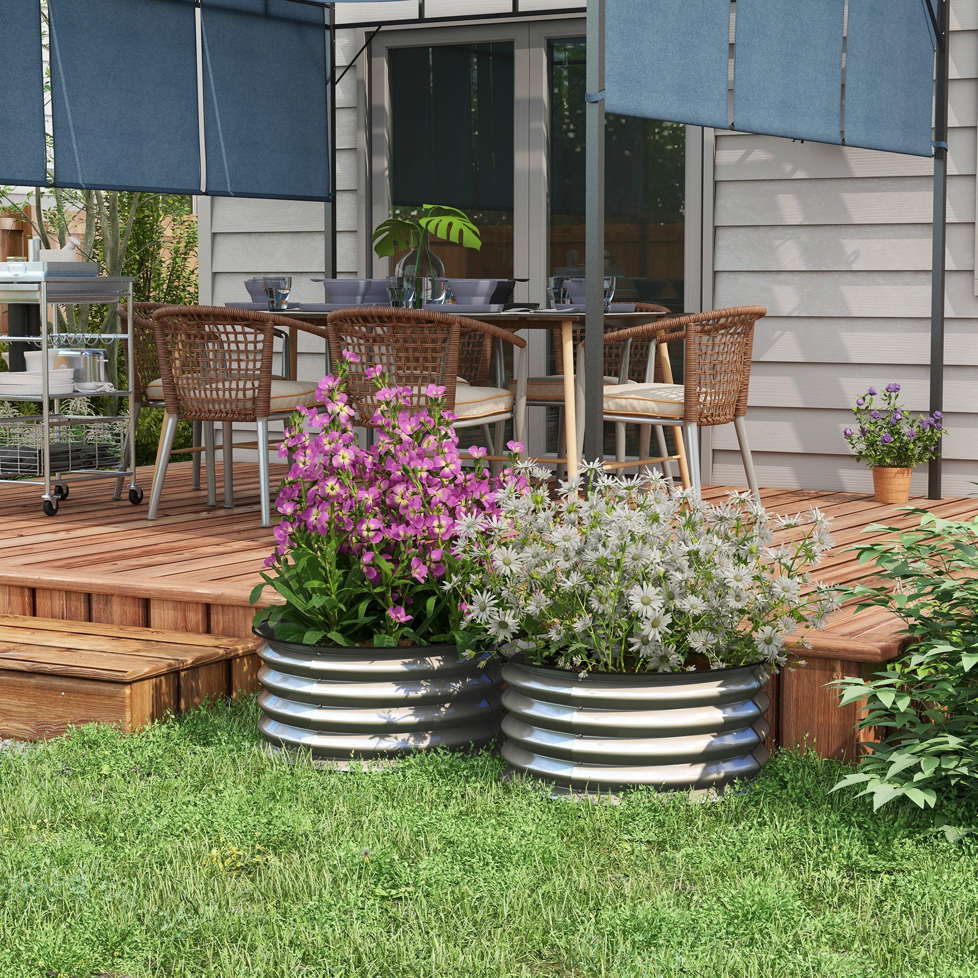 Outsunny Galvanized Raised Garden Beds, Set of 2 Planter Boxes with Safety Edging, Easy-to-Assemble, 2' x 2' x 1', Silver