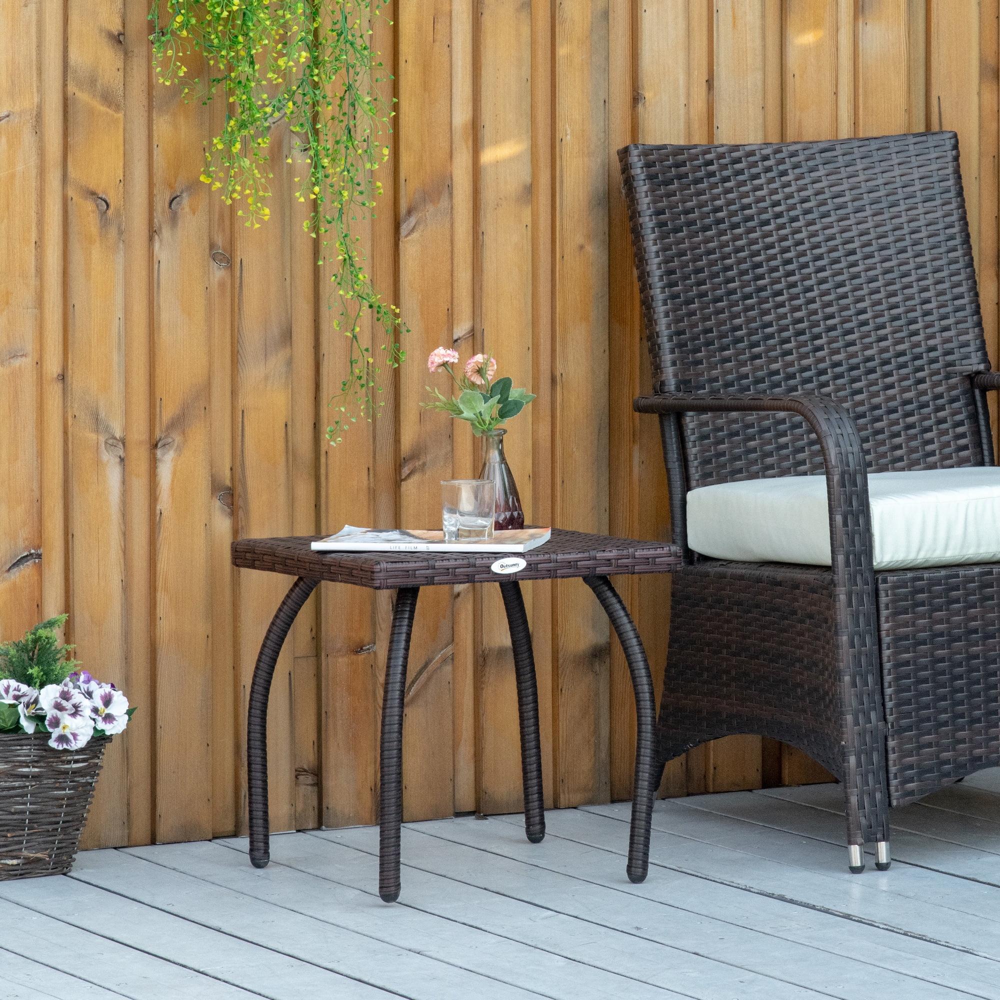 Outsunny Rattan Wicker Side Table, End Table with All-Weather Material for Outdoor, Garden, Balcony, or Backyard